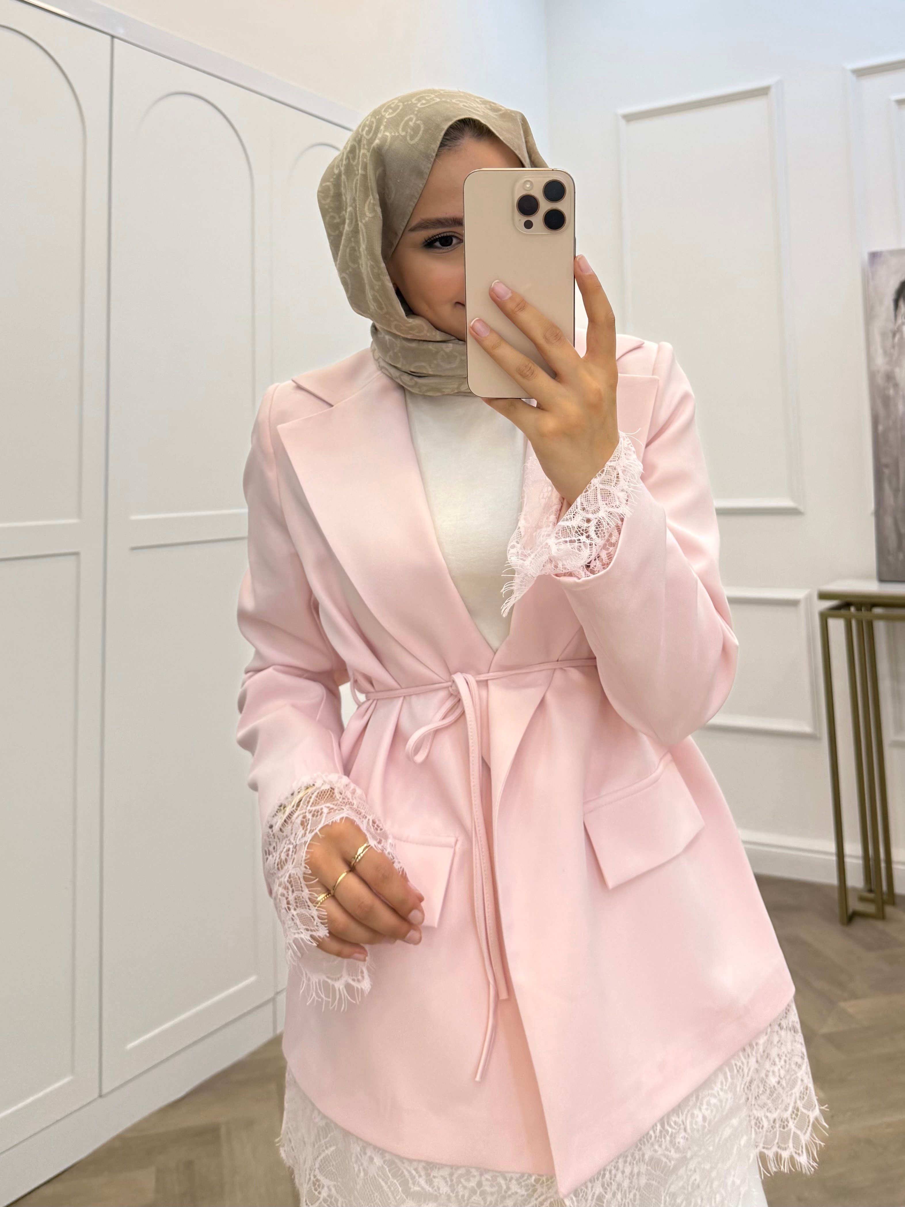 DANTELLİ BLAZER CEKET PEMBE