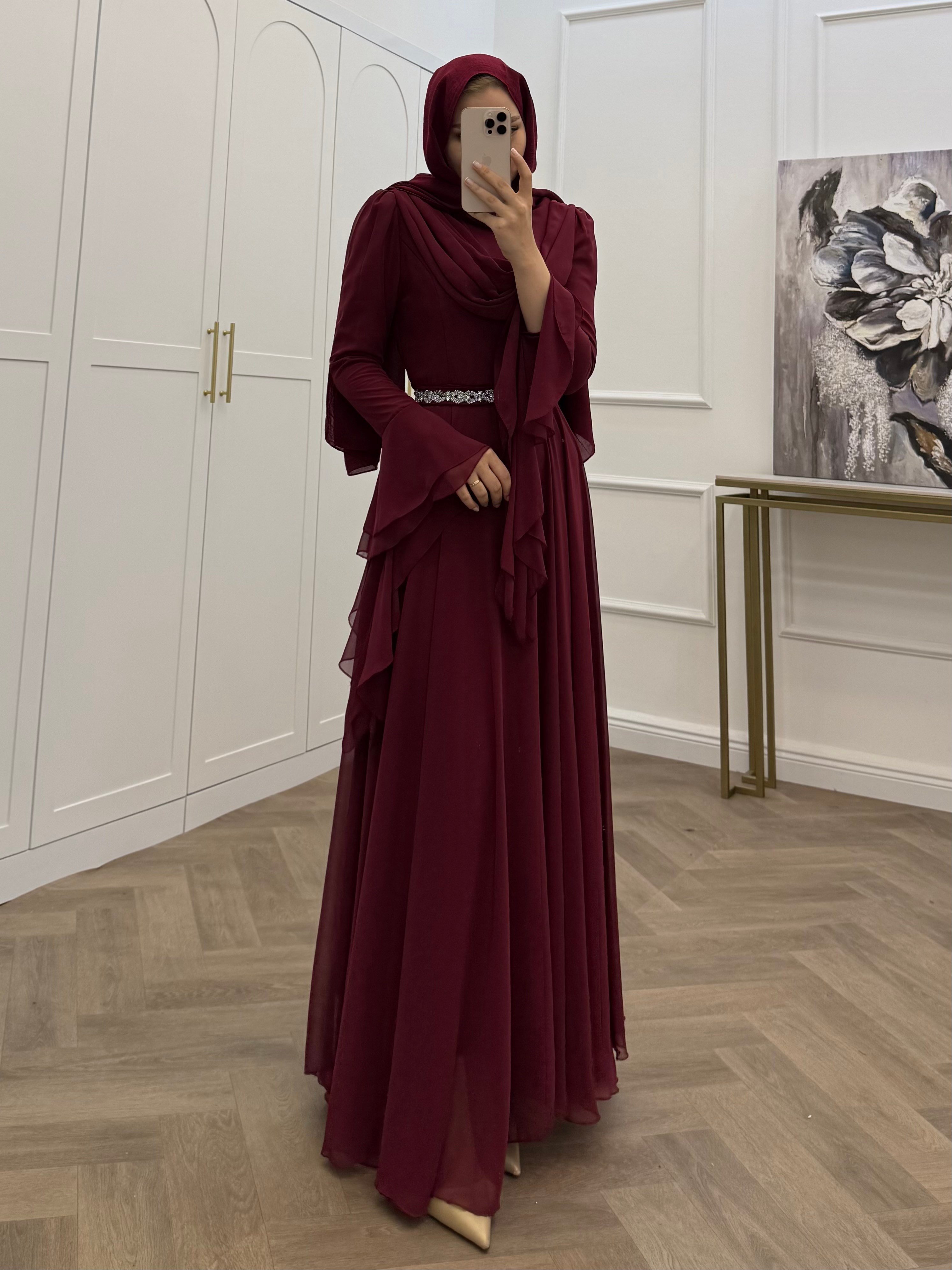 DEGAJE YAKA SARAY ABİYE BORDO