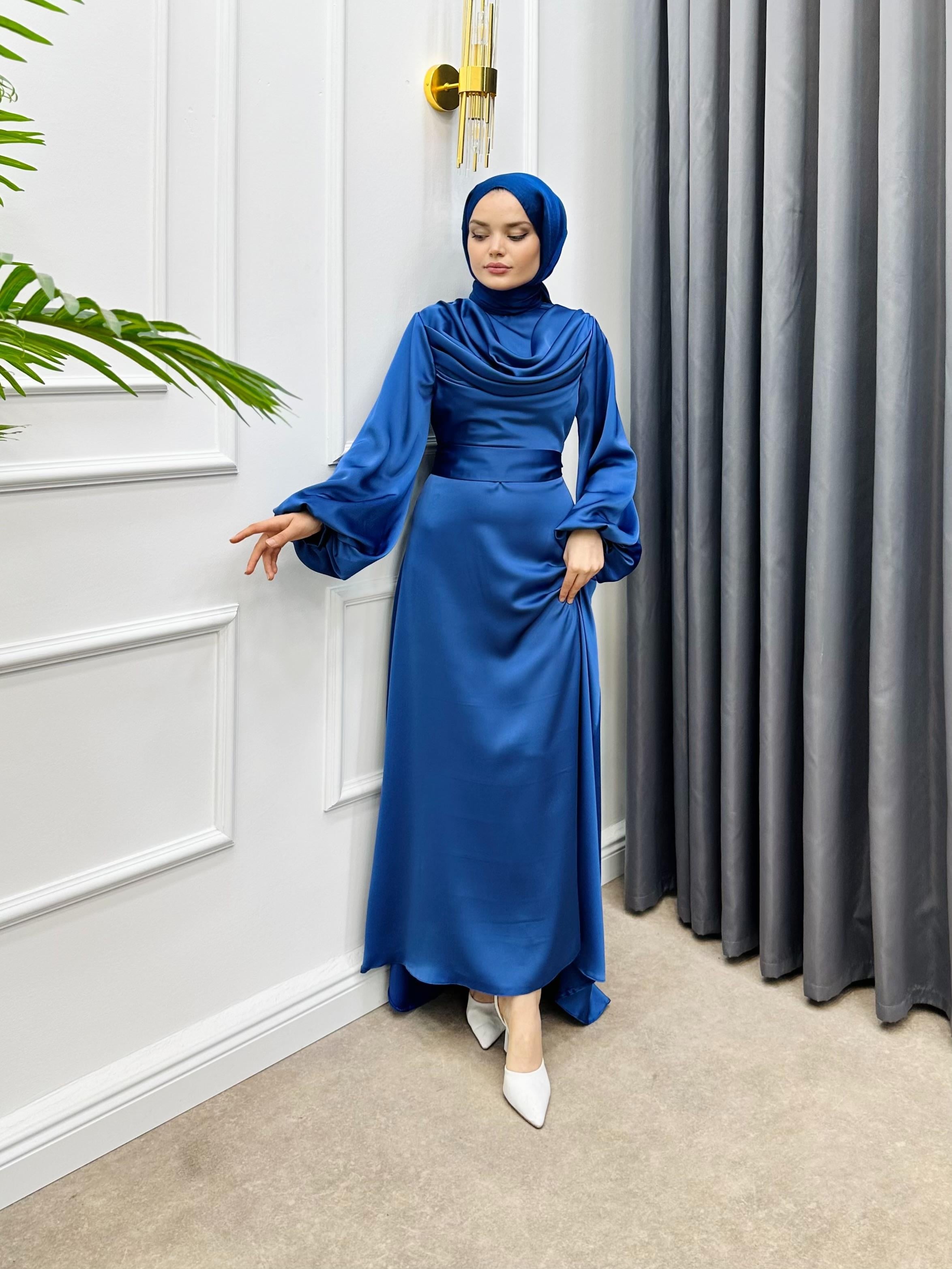 DEGAJELİ VOLVO ELBİSE GECE MAVİSİ