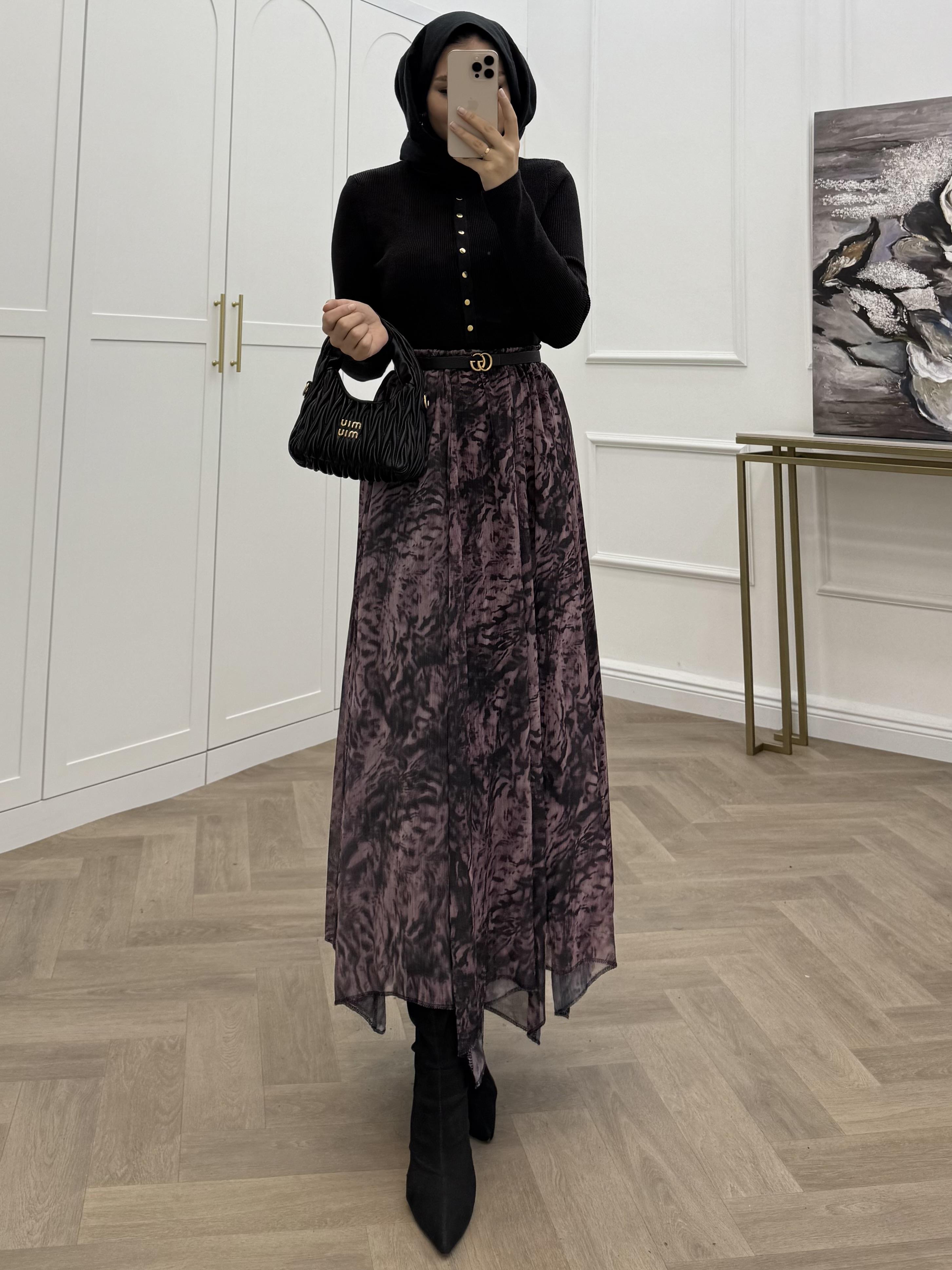 DESENLİ ŞİFON ETEK MÜRDÜM 