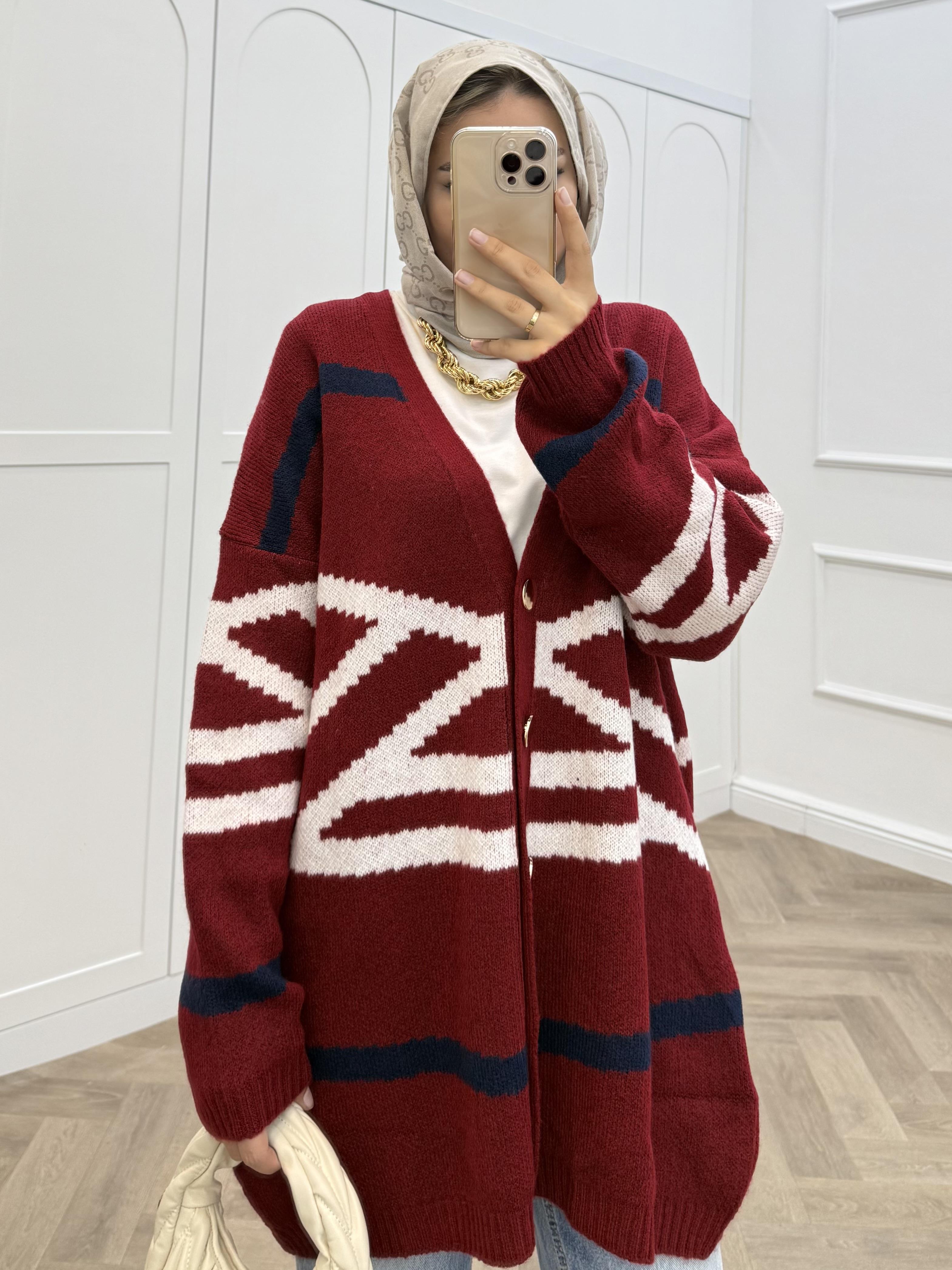 DESENLİ YUMOŞ HIRKA BORDO