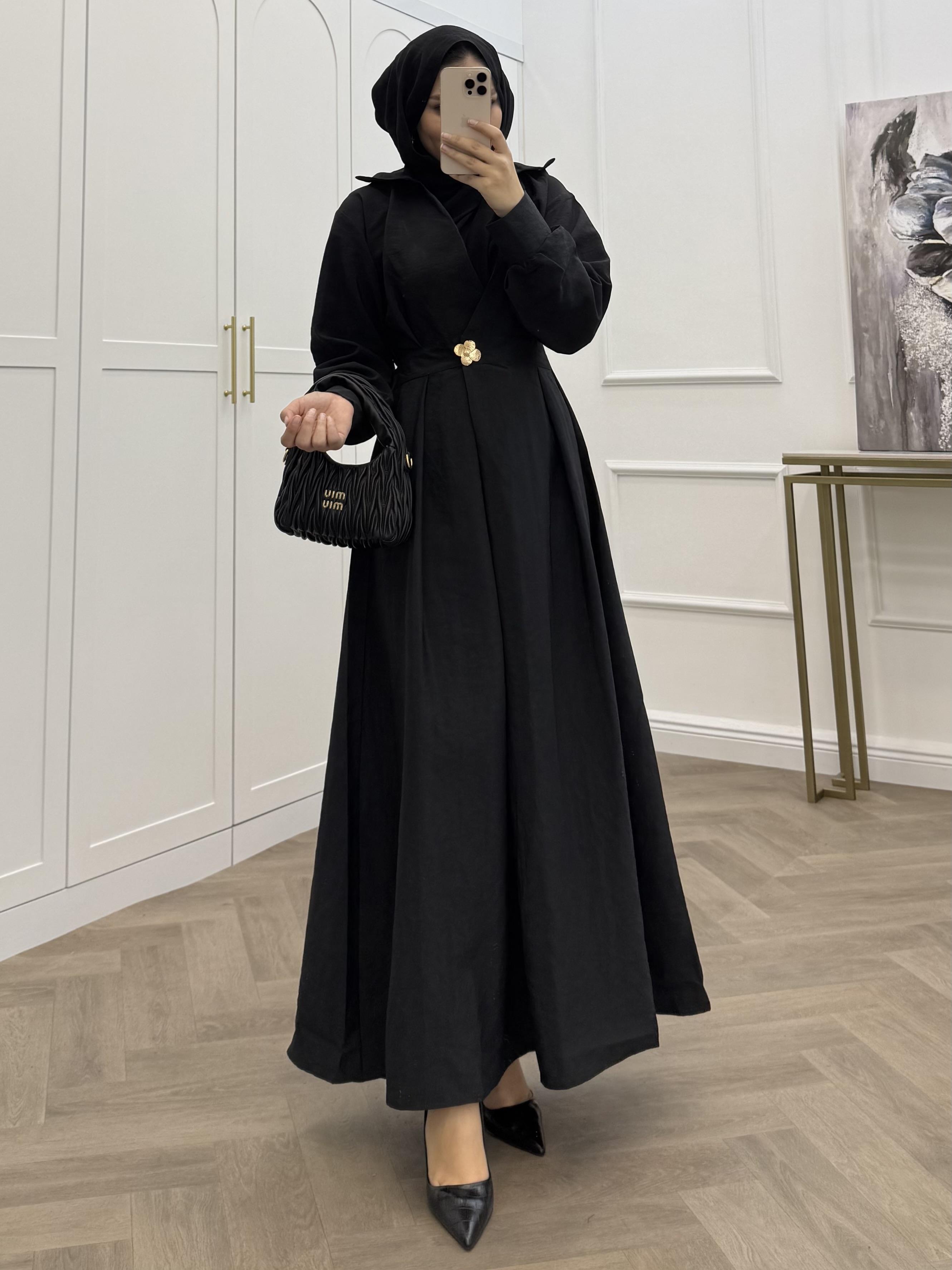 ERVA KRUVAZE YAKA ELBİSE SİYAH