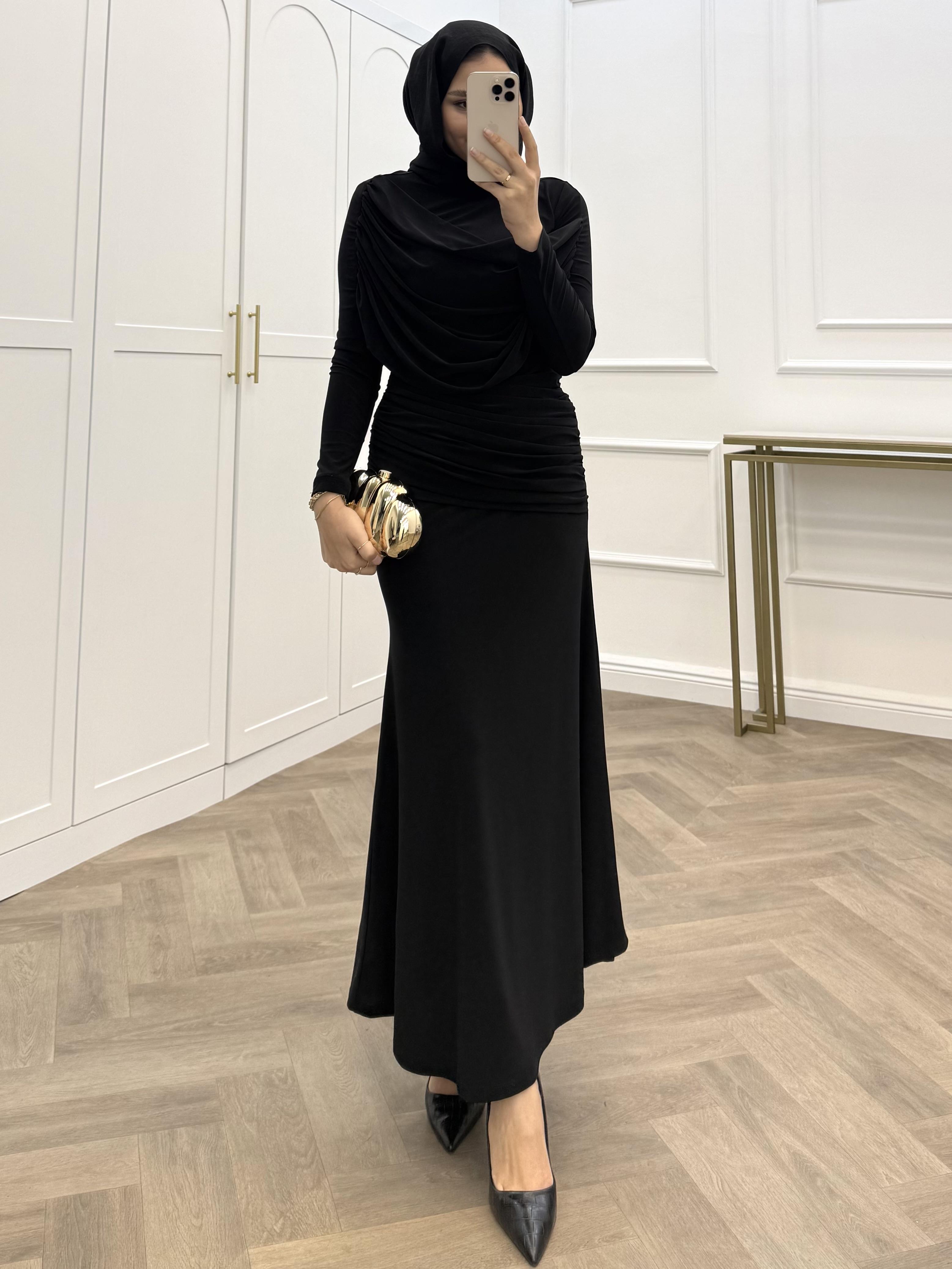 FARAH DEGAJE YAKA SANDY ELBİSE SİYAH