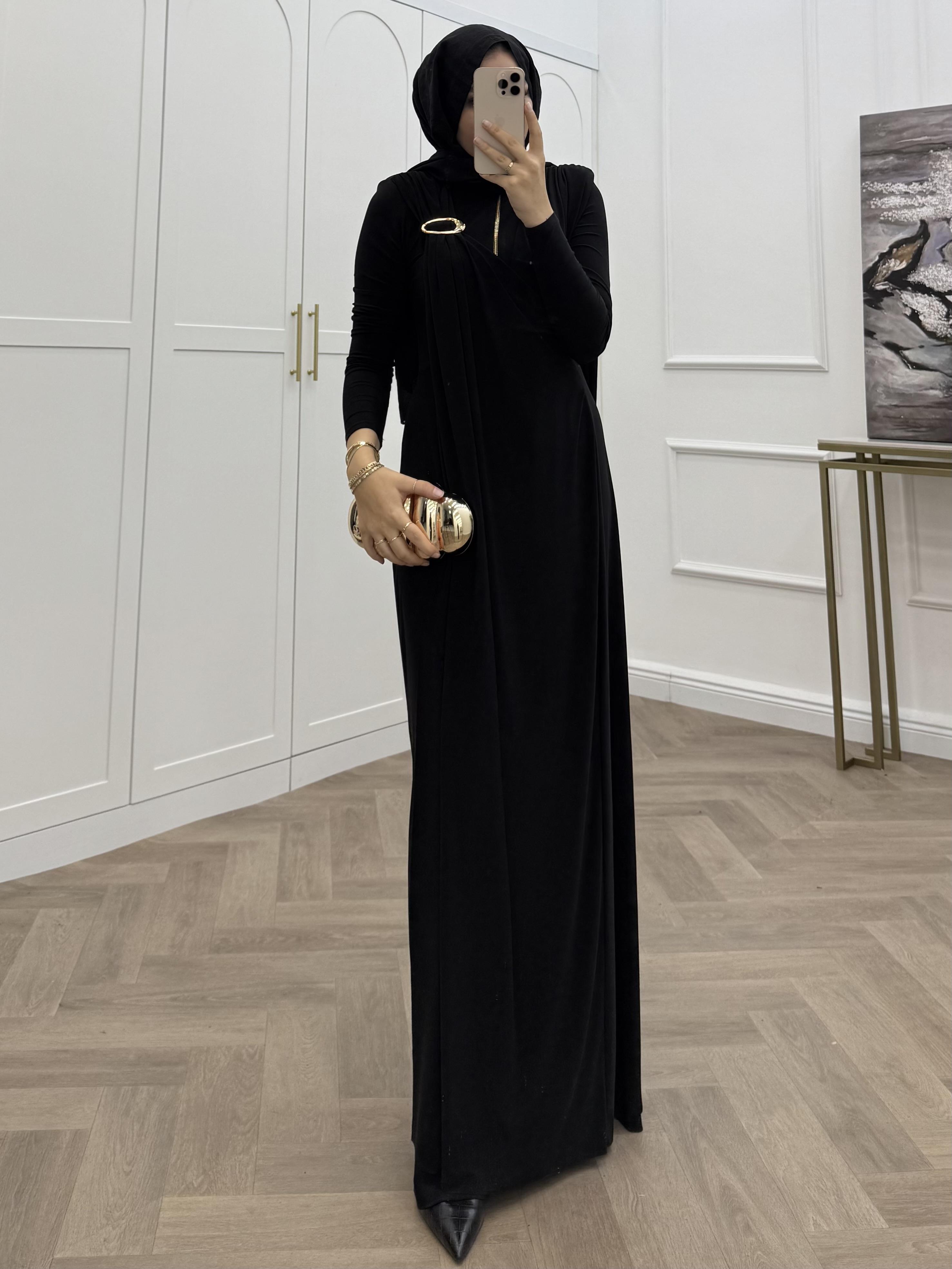 FERMUARLI SANDY ELBİSE SİYAH