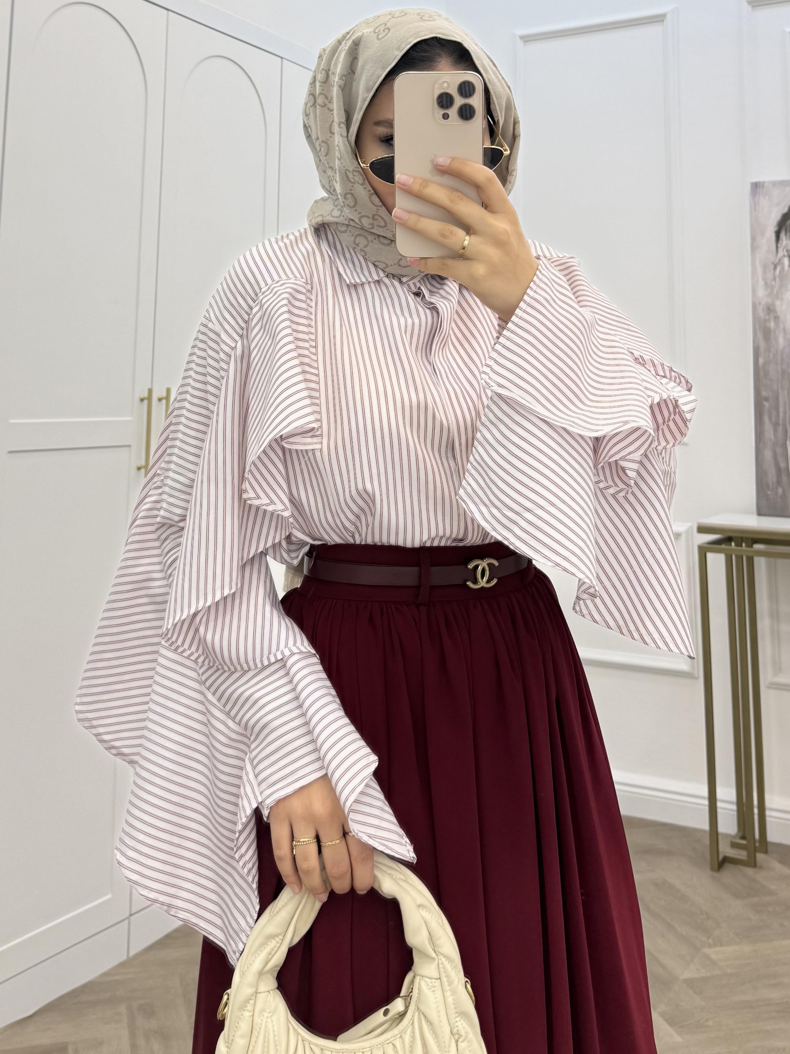 FIRFIRLI ÇİZGİLİ GÖMLEK BORDO