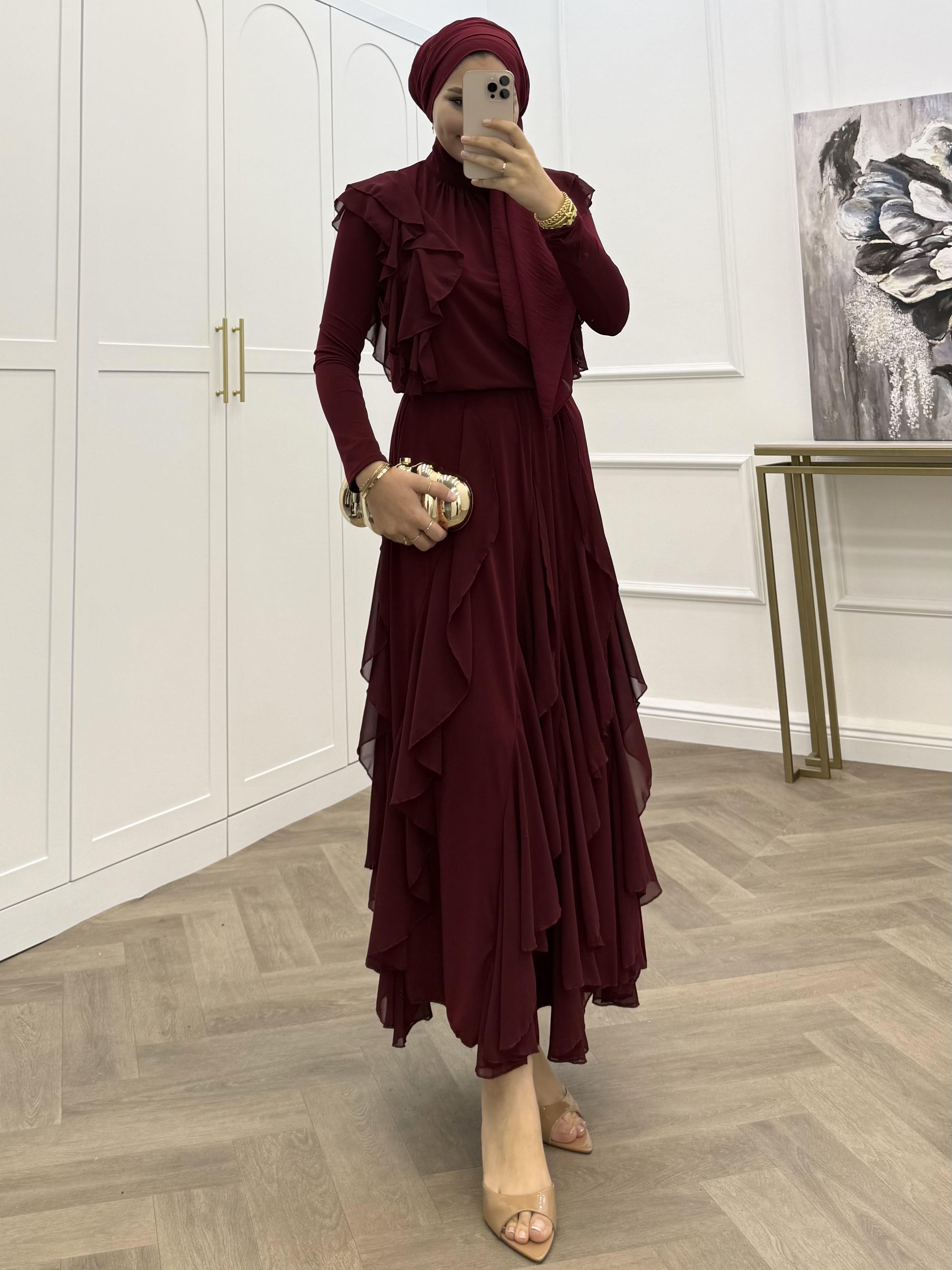 FIRFIRLI SANDY ETEKLİ TAKIM BORDO