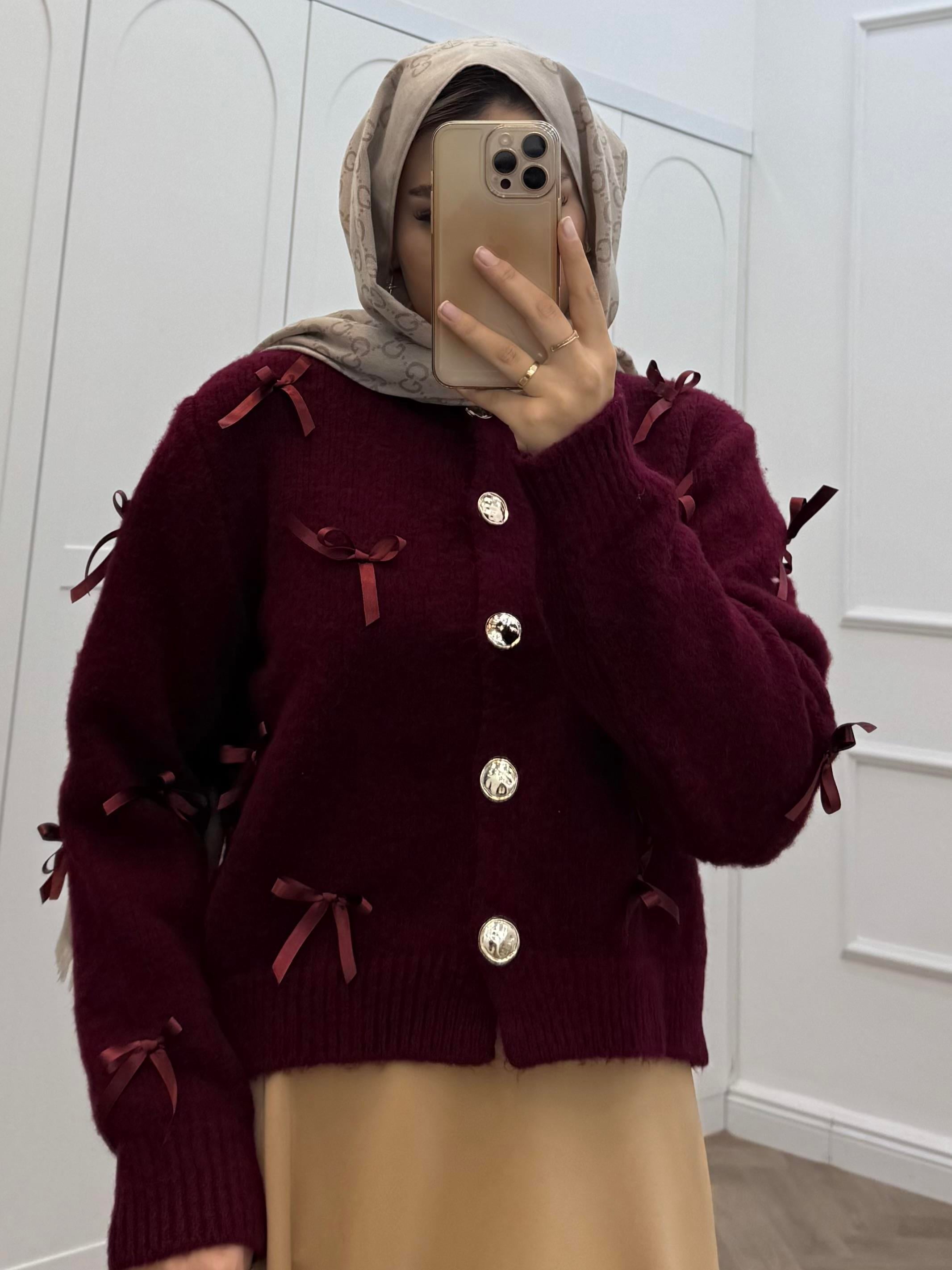FİYONKLU KUMAŞ HIRKA BORDO