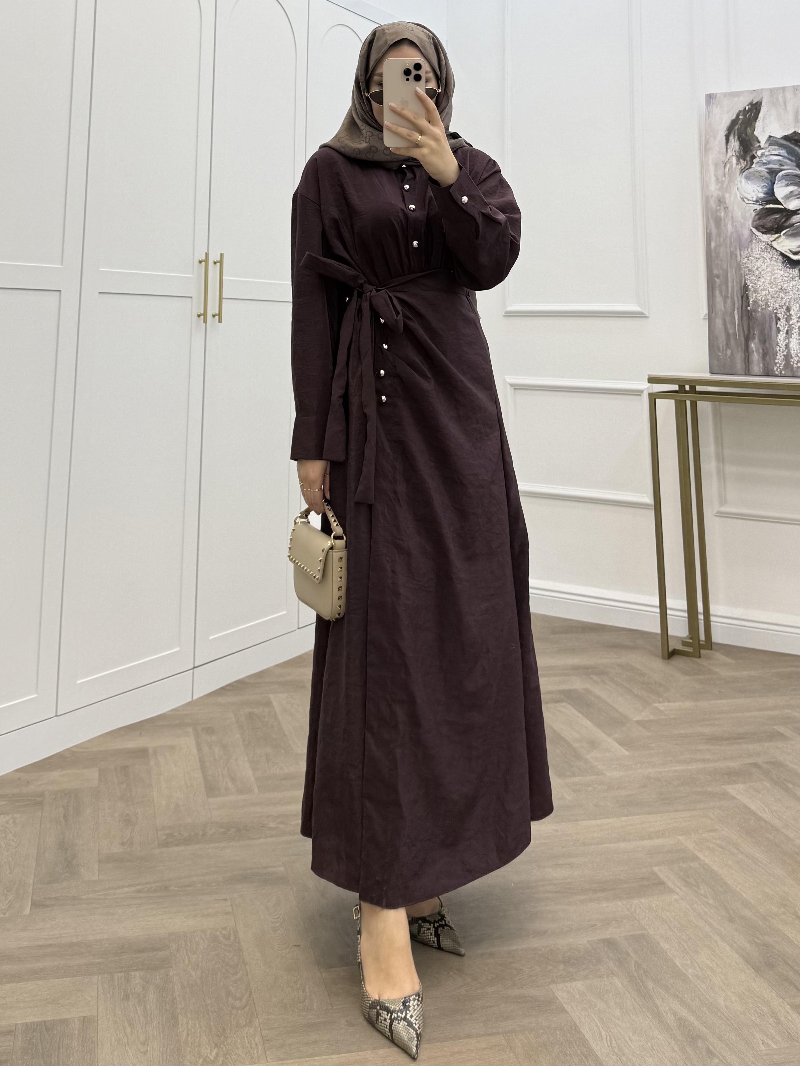 GOLD DÜĞMELİ ANVELOP ELBİSE BORDO