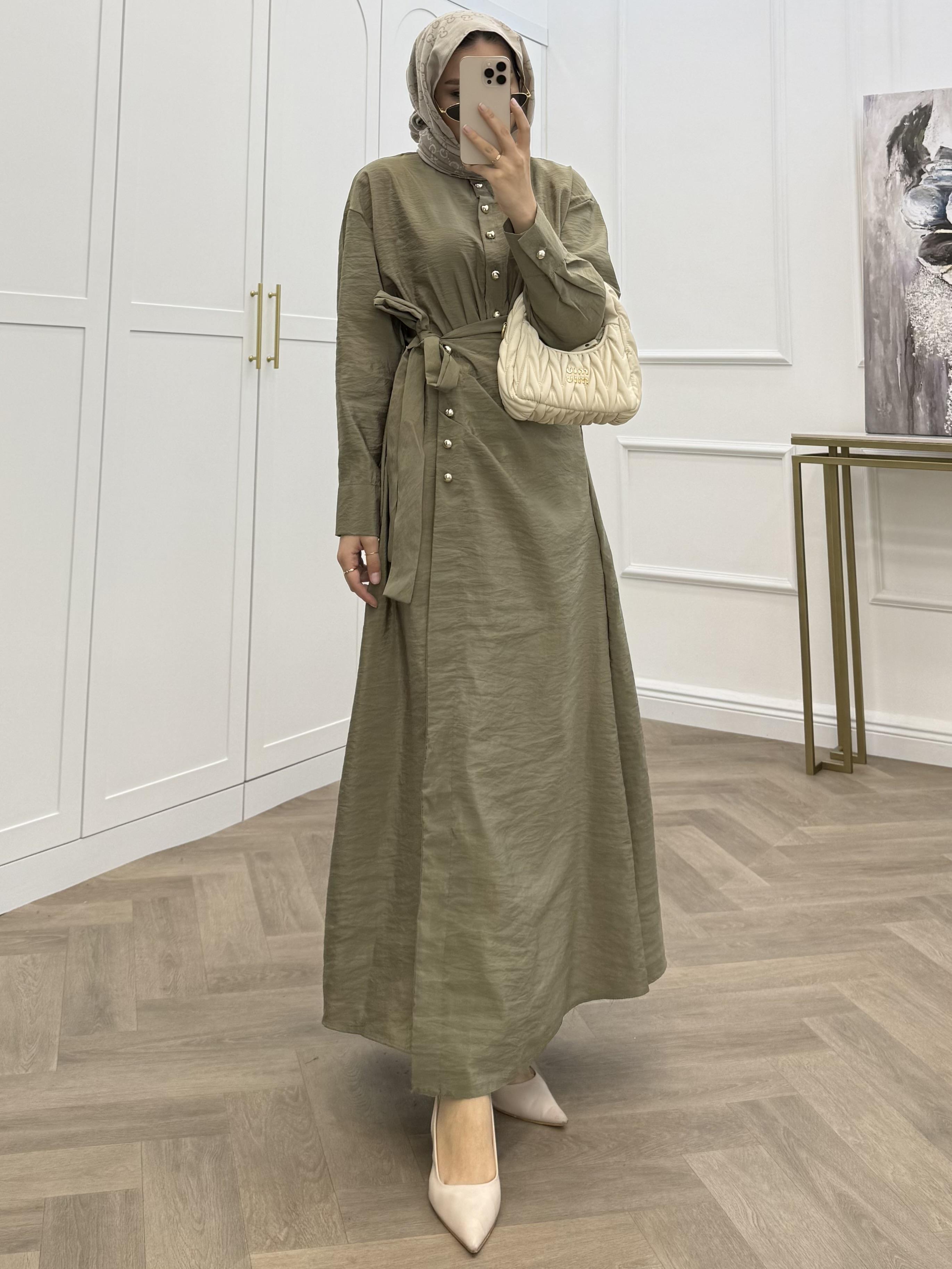 GOLD DÜĞMELİ ANVELOP ELBİSE HAKİ