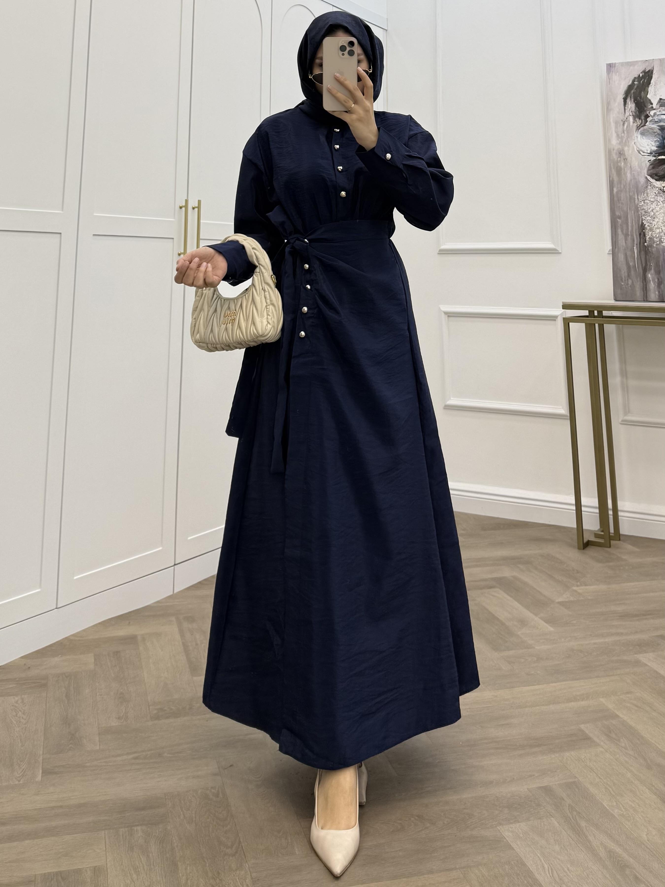 GOLD DÜĞMELİ ANVELOP ELBİSE LACİVERT