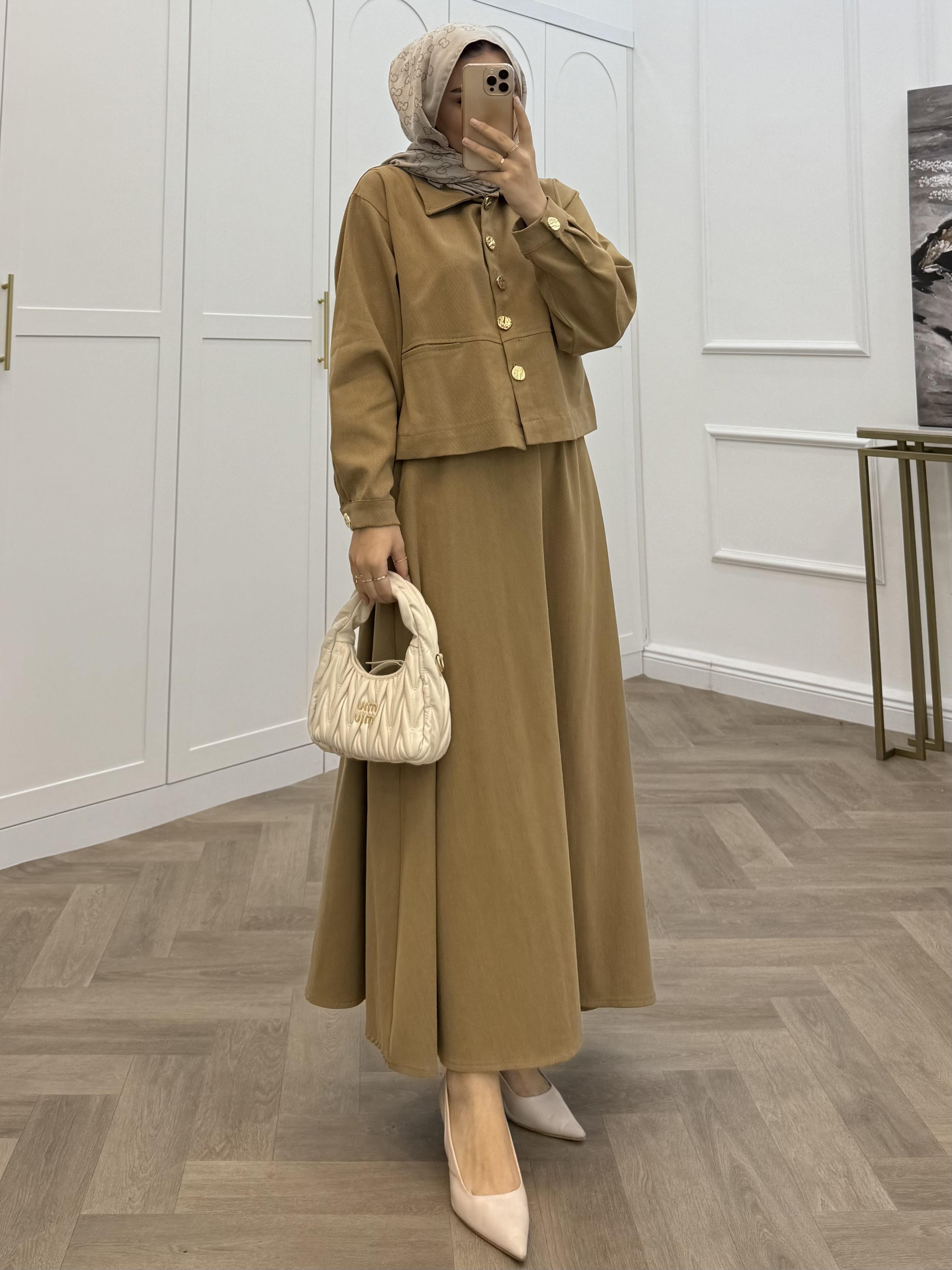 GOLD DÜĞMELİ MODAL TAKIM CAMEL 