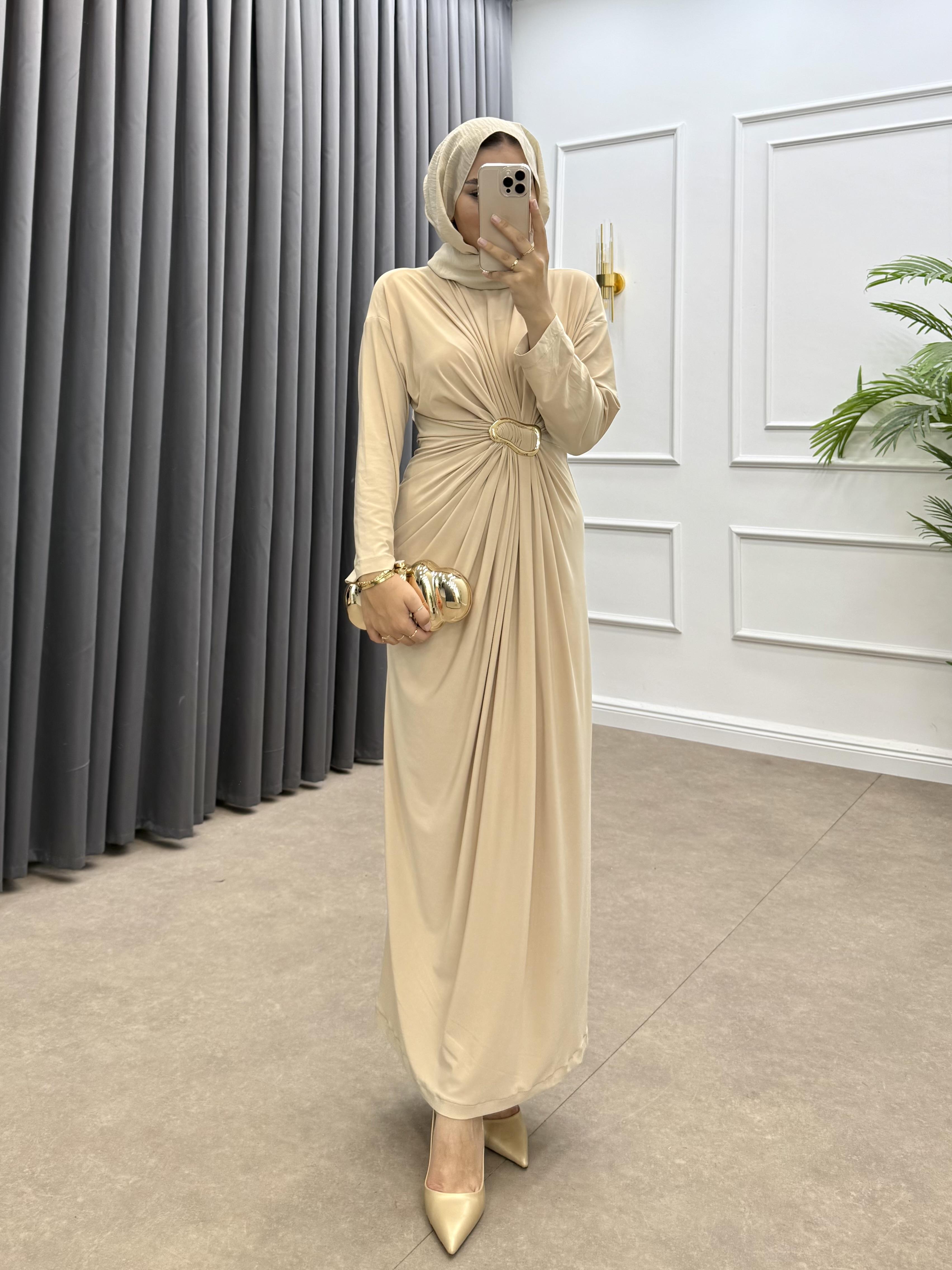 GOLD TOKALI PENYE ELBİSE KREM 
