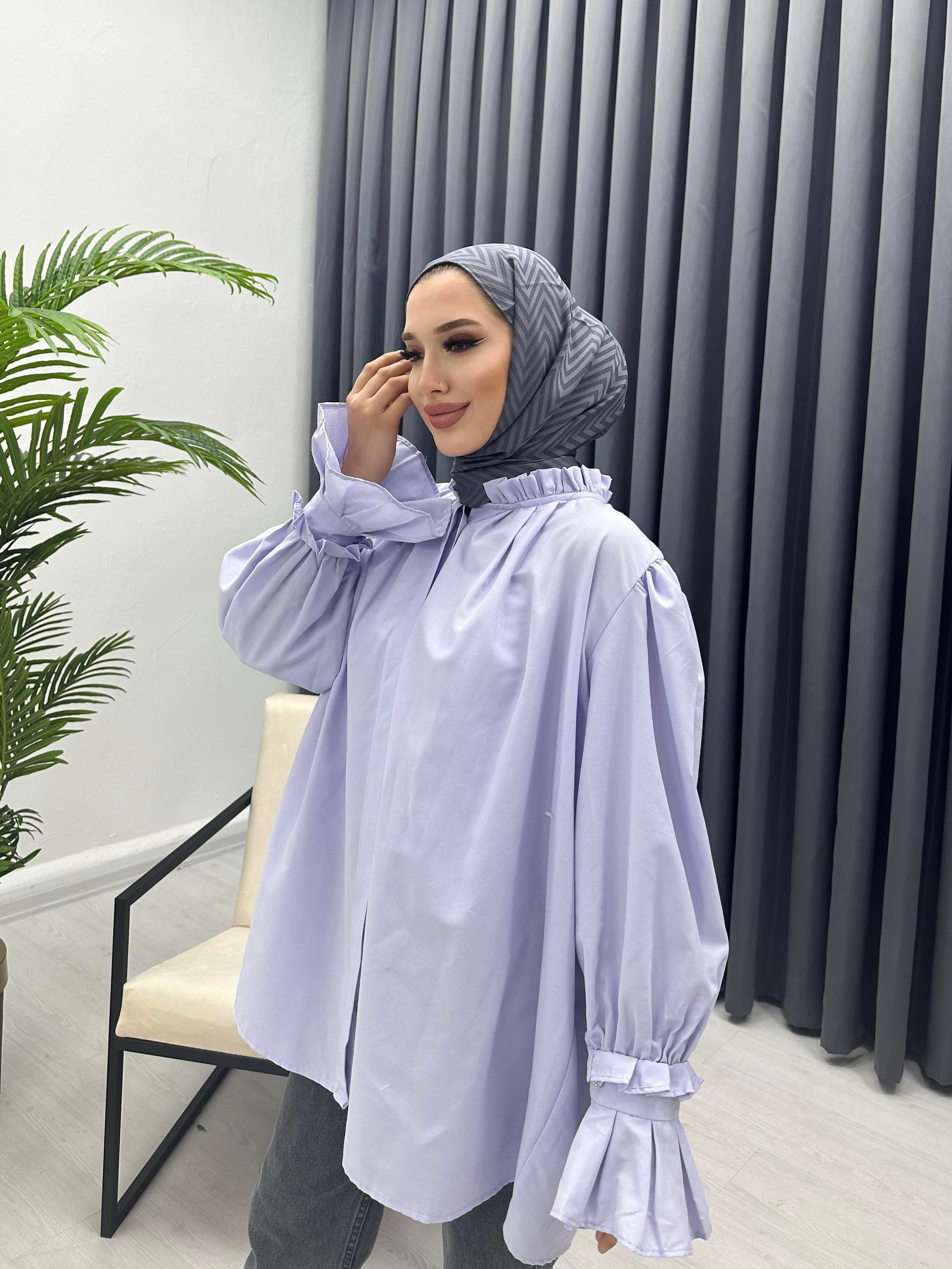 İNCİ DÜĞME DETAY GÖMLEK LİLA