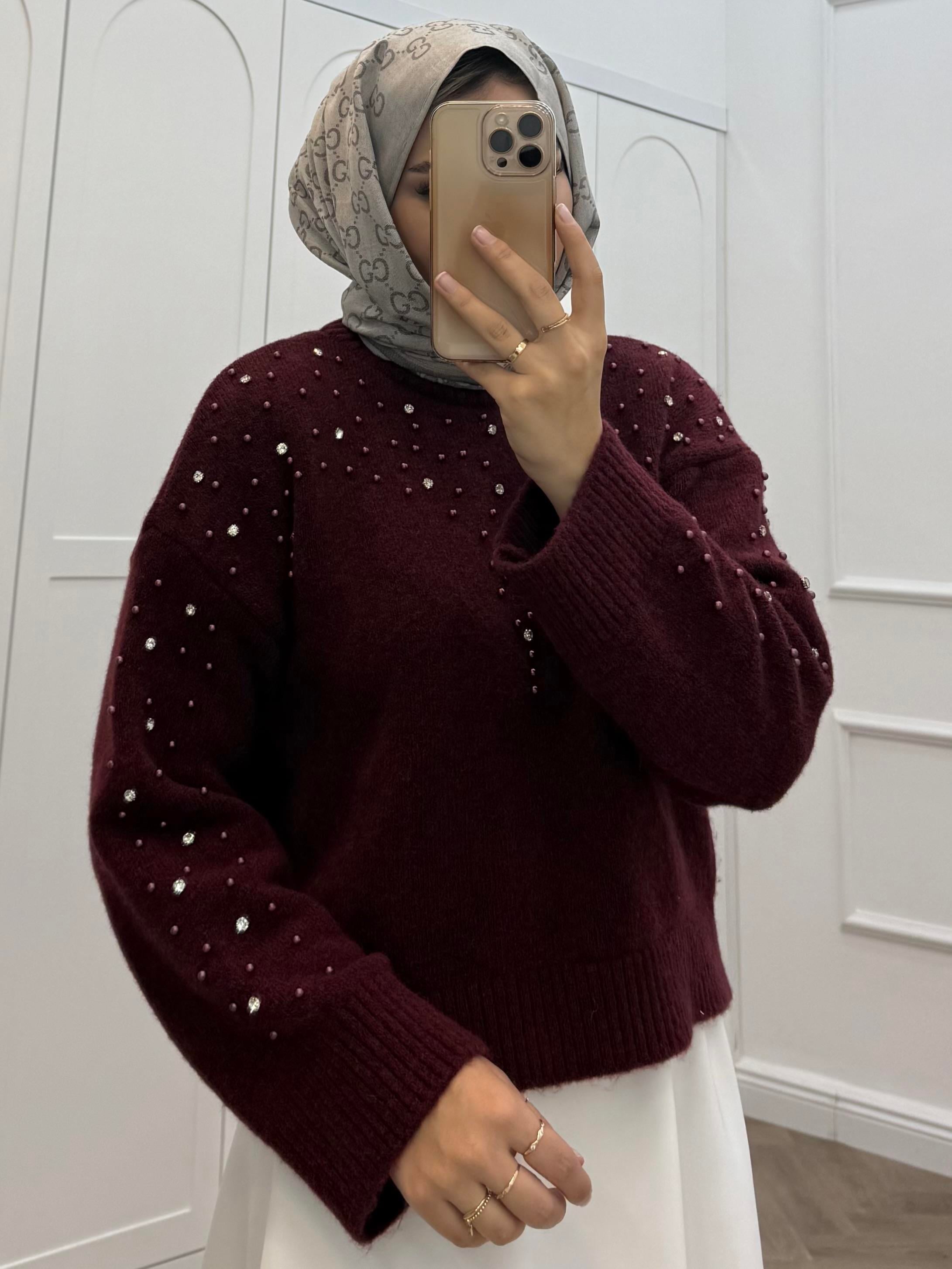İNCİLİ TRİKO KAZAK BORDO 