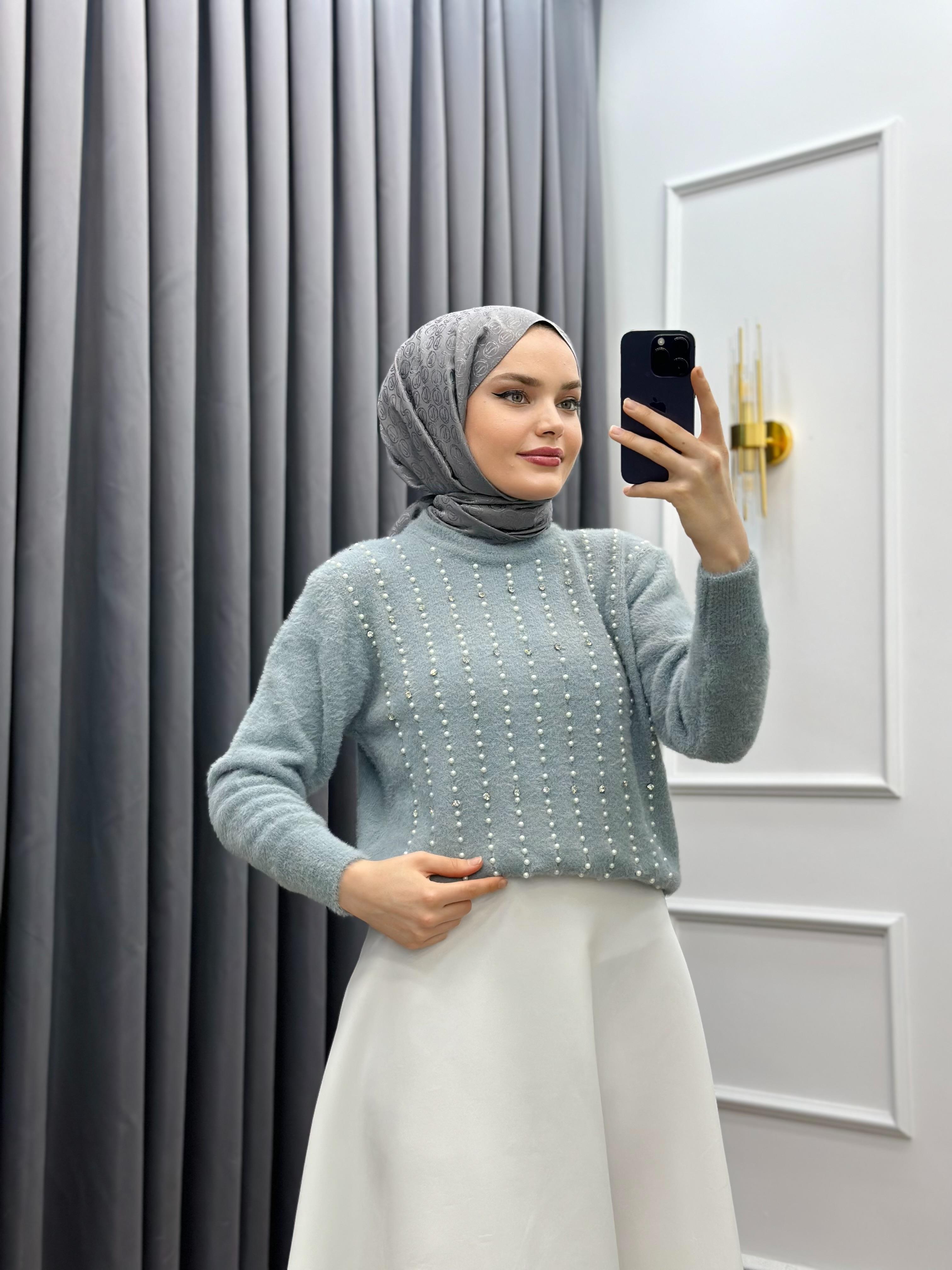 İNCİLİ TRİKO KAZAK GRİ