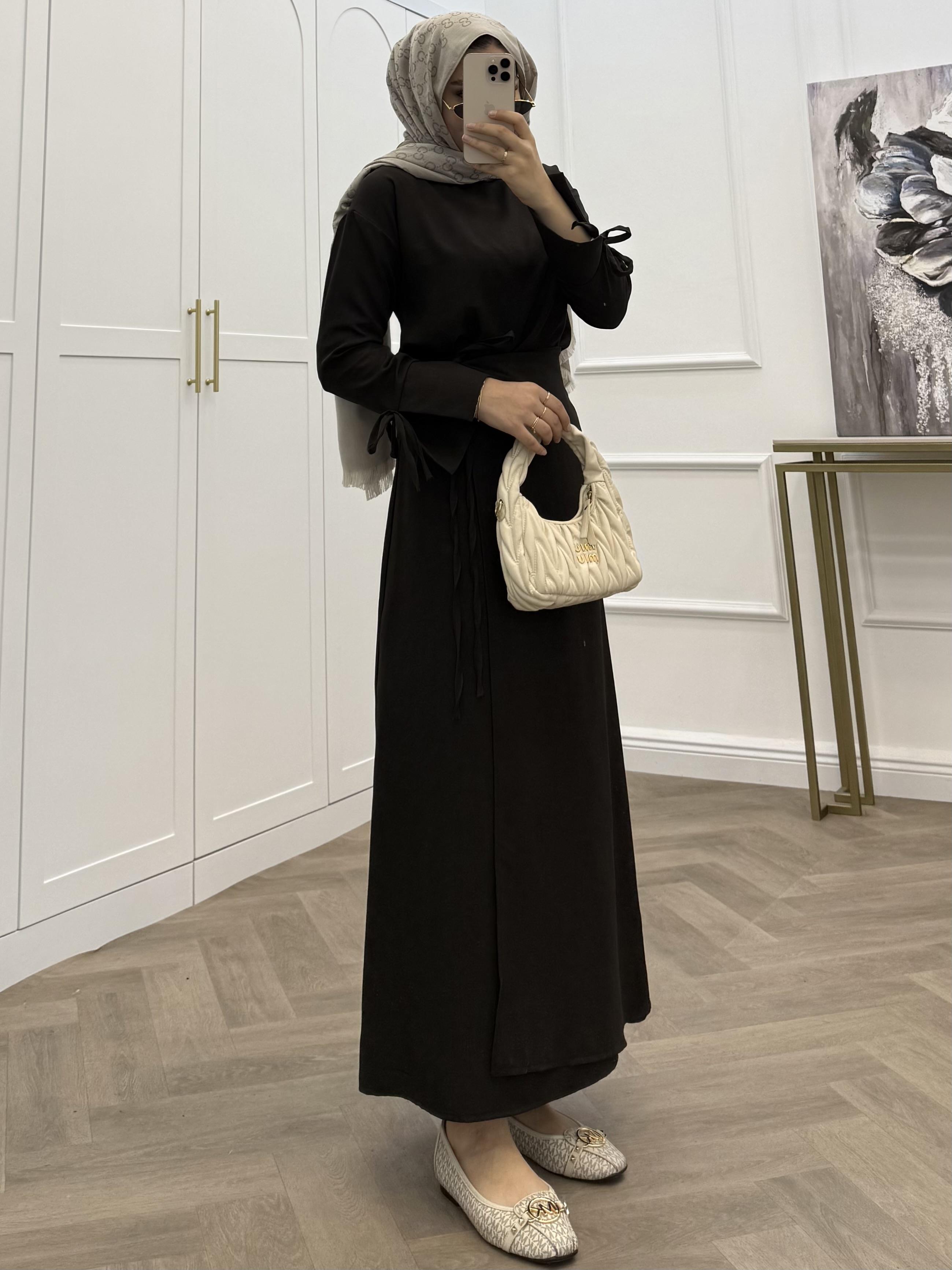 İP BAĞLAMALI BASİC ETEKLİ TAKIM KAHVE