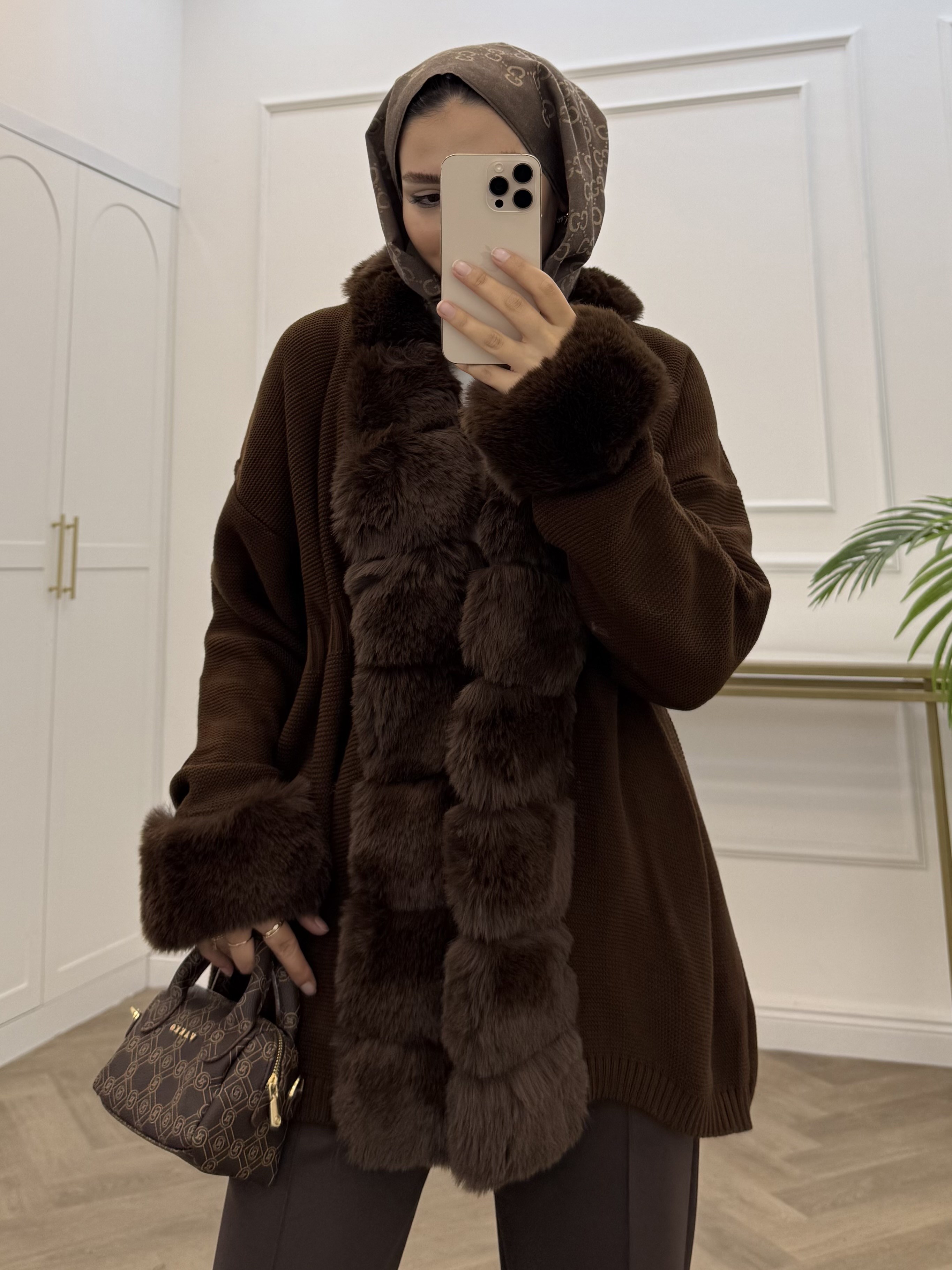 JESSİCA KÜRKLÜ TRİKO HIRKA KAHVE