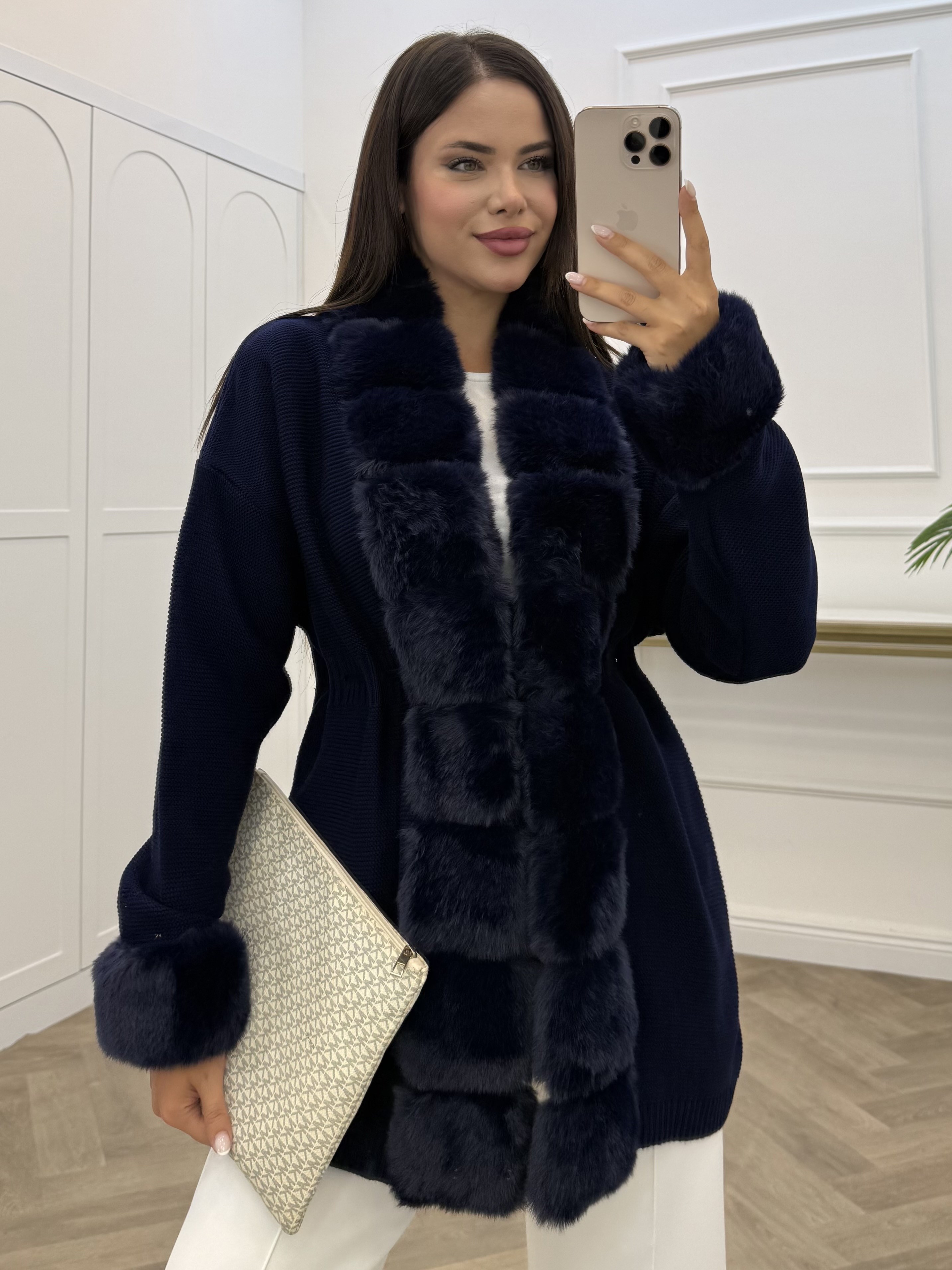 JESSİCA KÜRKLÜ TRİKO HIRKA LACİVERT