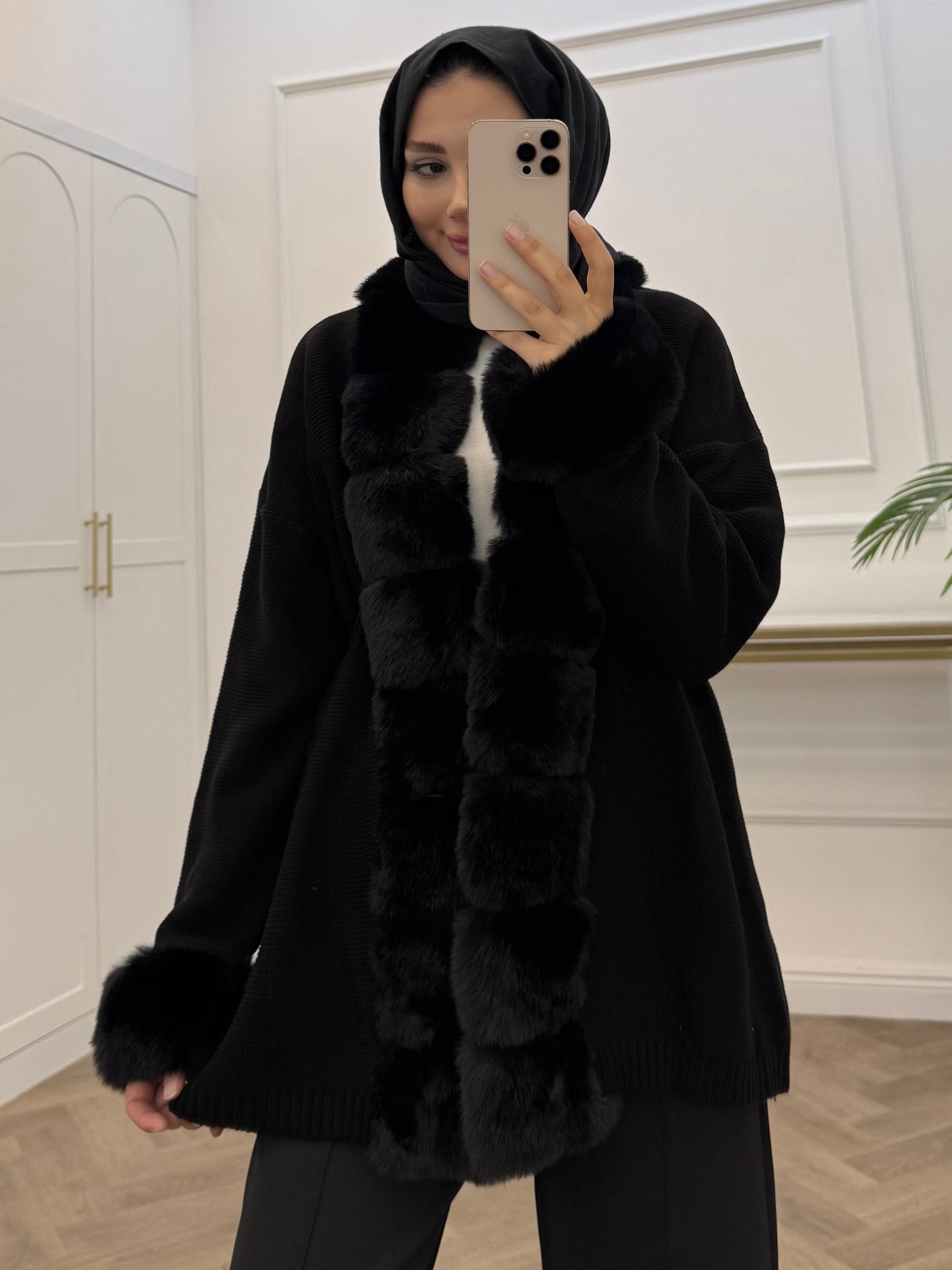 JESSİCA KÜRKLÜ TRİKO HIRKA SİYAH