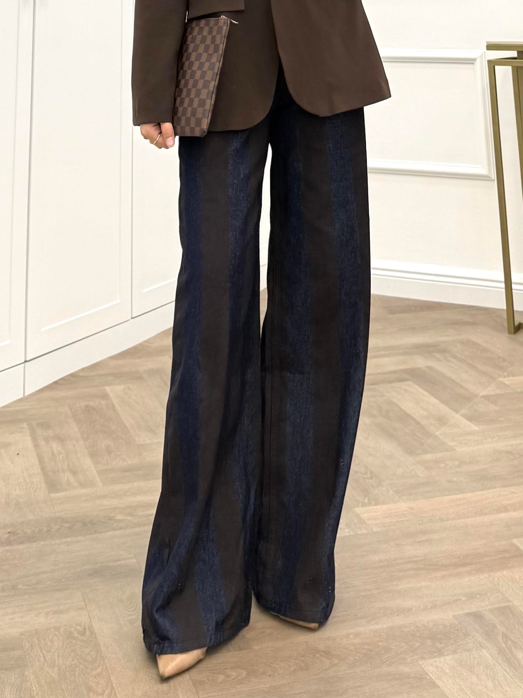 KAHVE ŞERİTLİ KOT PANTOLON LACİVERT