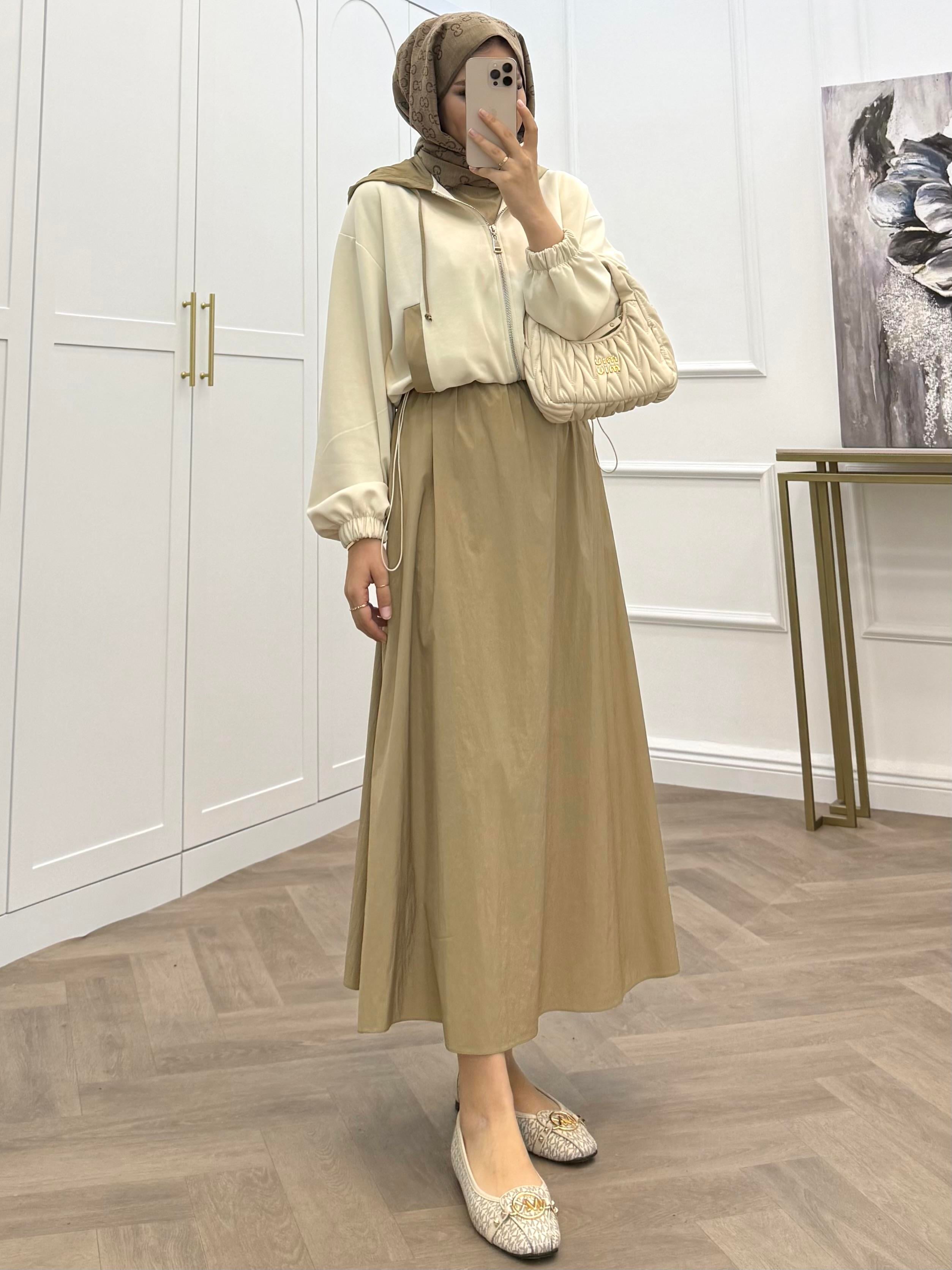 KAPÜŞONLU İKİLİ ELBİSE BEYAZ  YAĞ YEŞİLİ