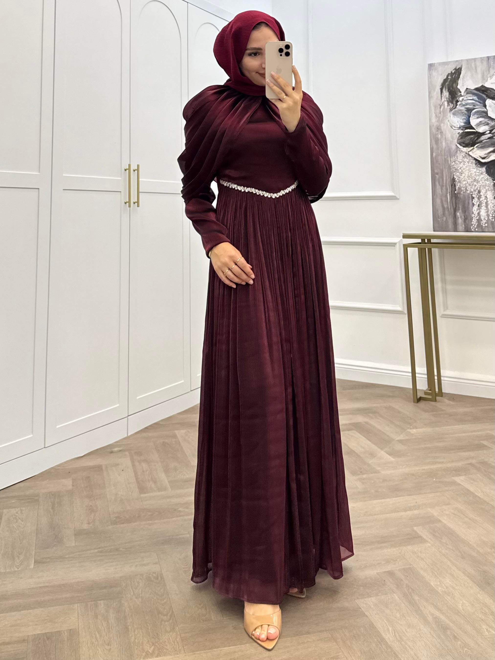KELEBEK JANJAN ELBİSE BORDO