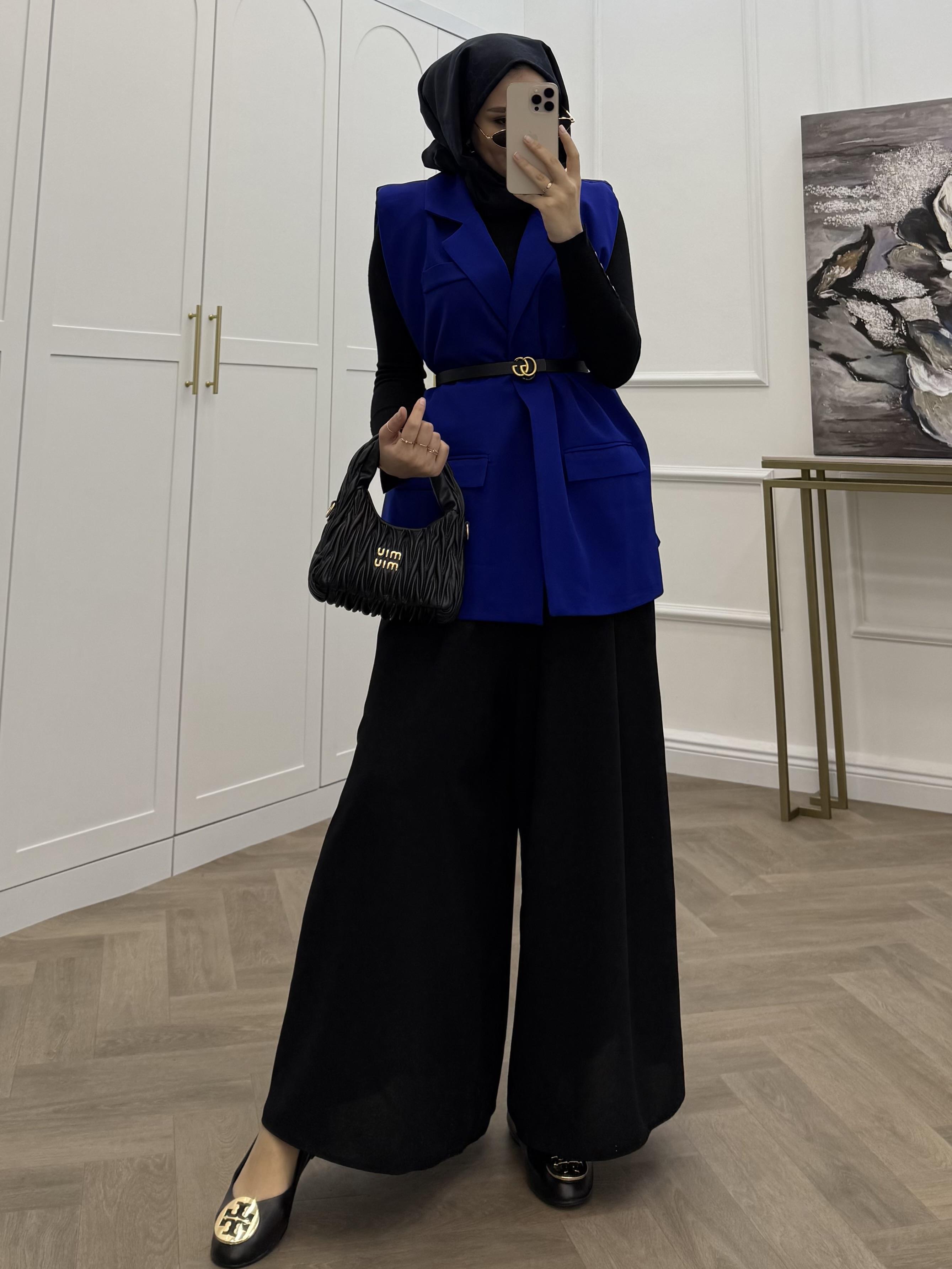 KEMERLİ BLAZER YELEK SAKS