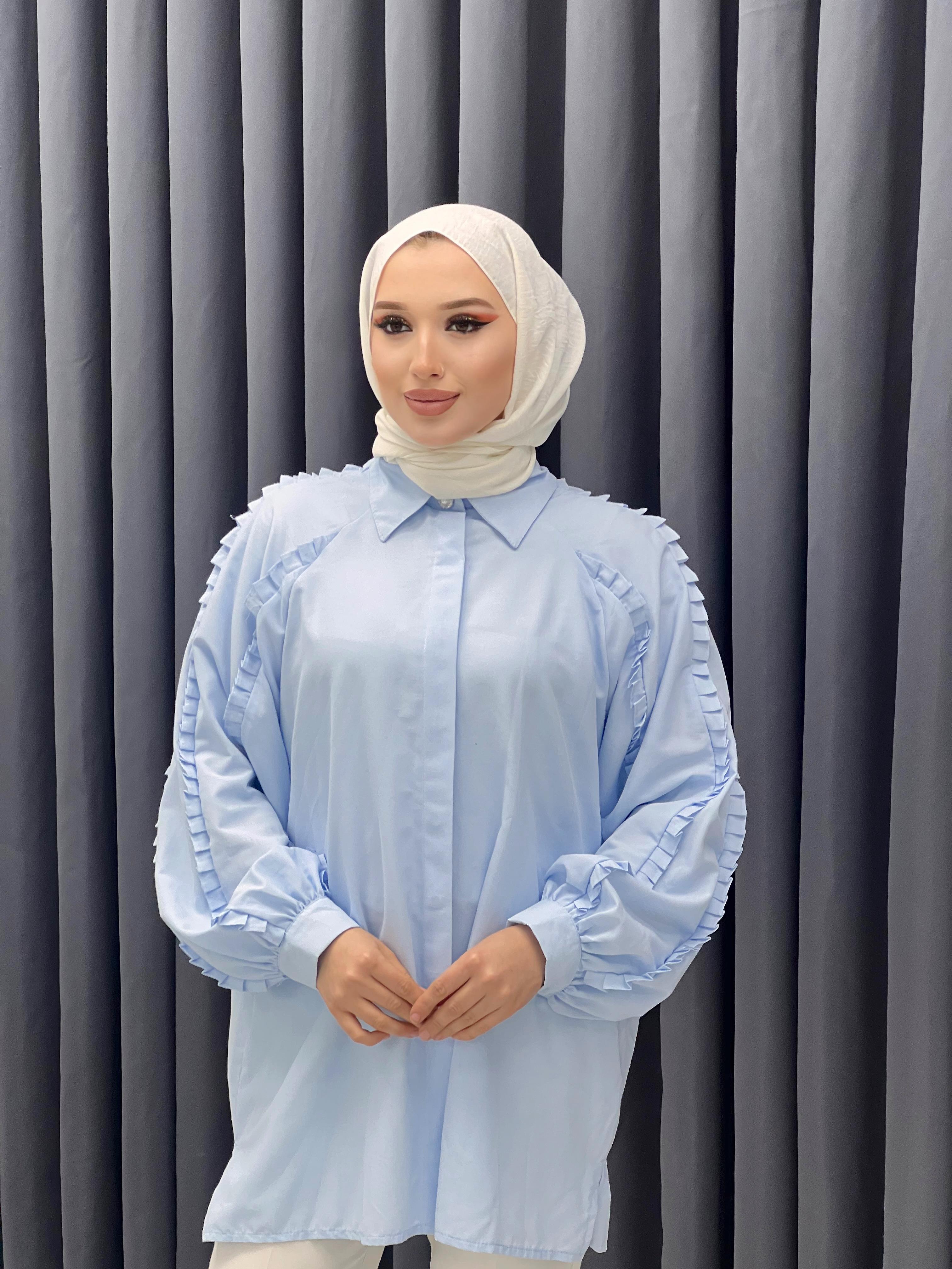 KESME ŞERİT DETAYLI GÖMLEK BEBE MAVİSİ