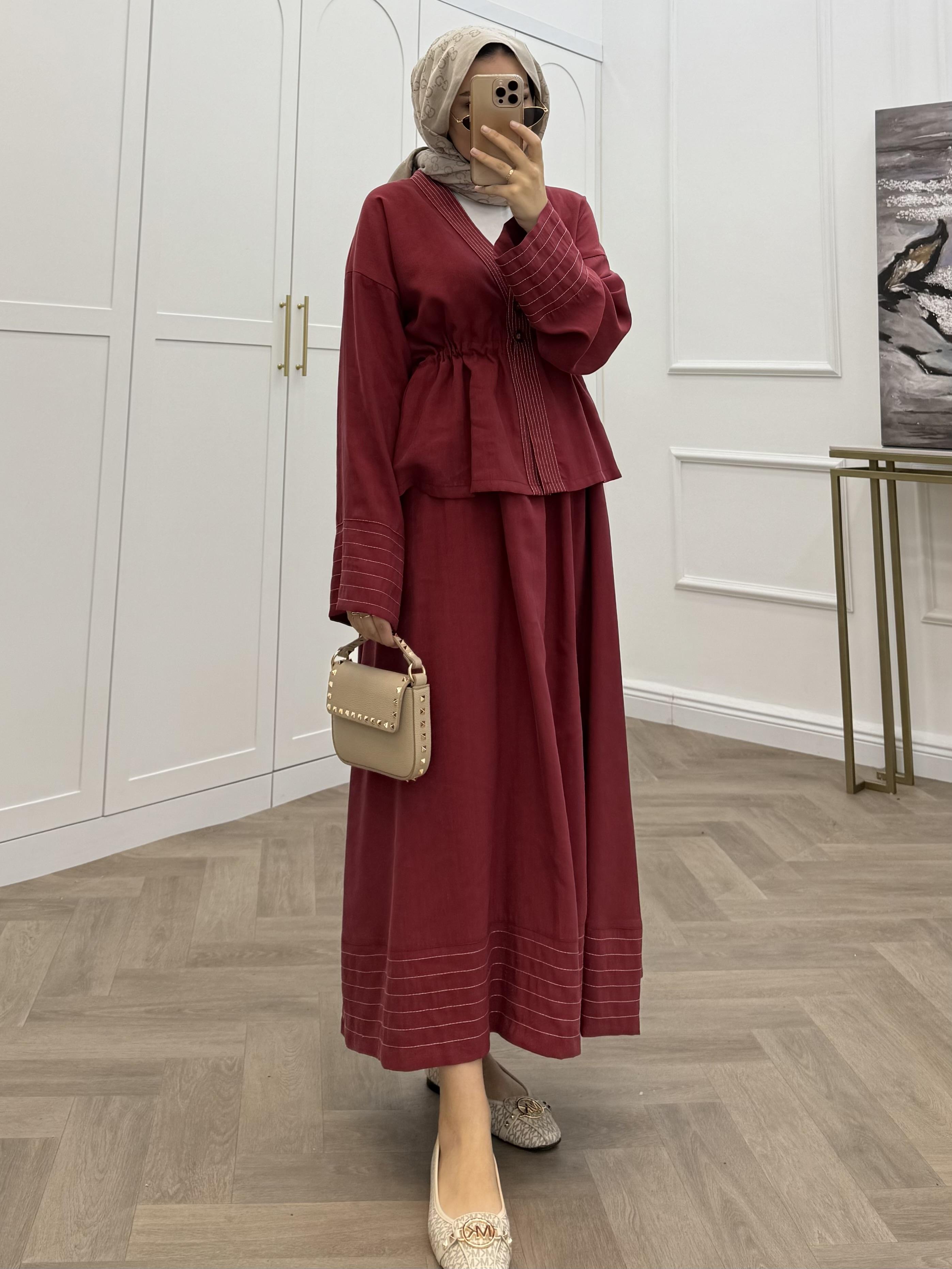 KİMONO DETAY ETEKLİ TAKIM VİŞNE 