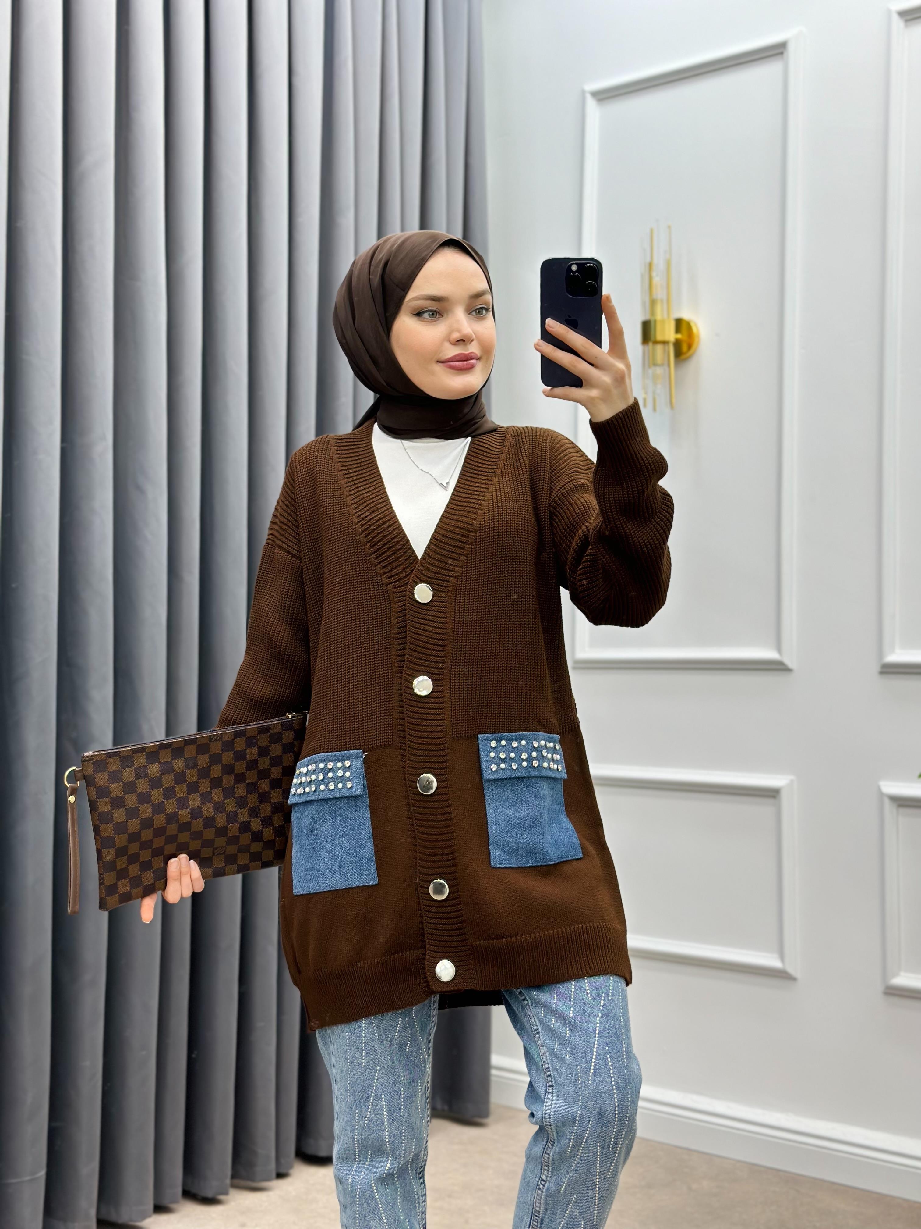 KOT CEPLİ KAZAK HIRKA KAHVE