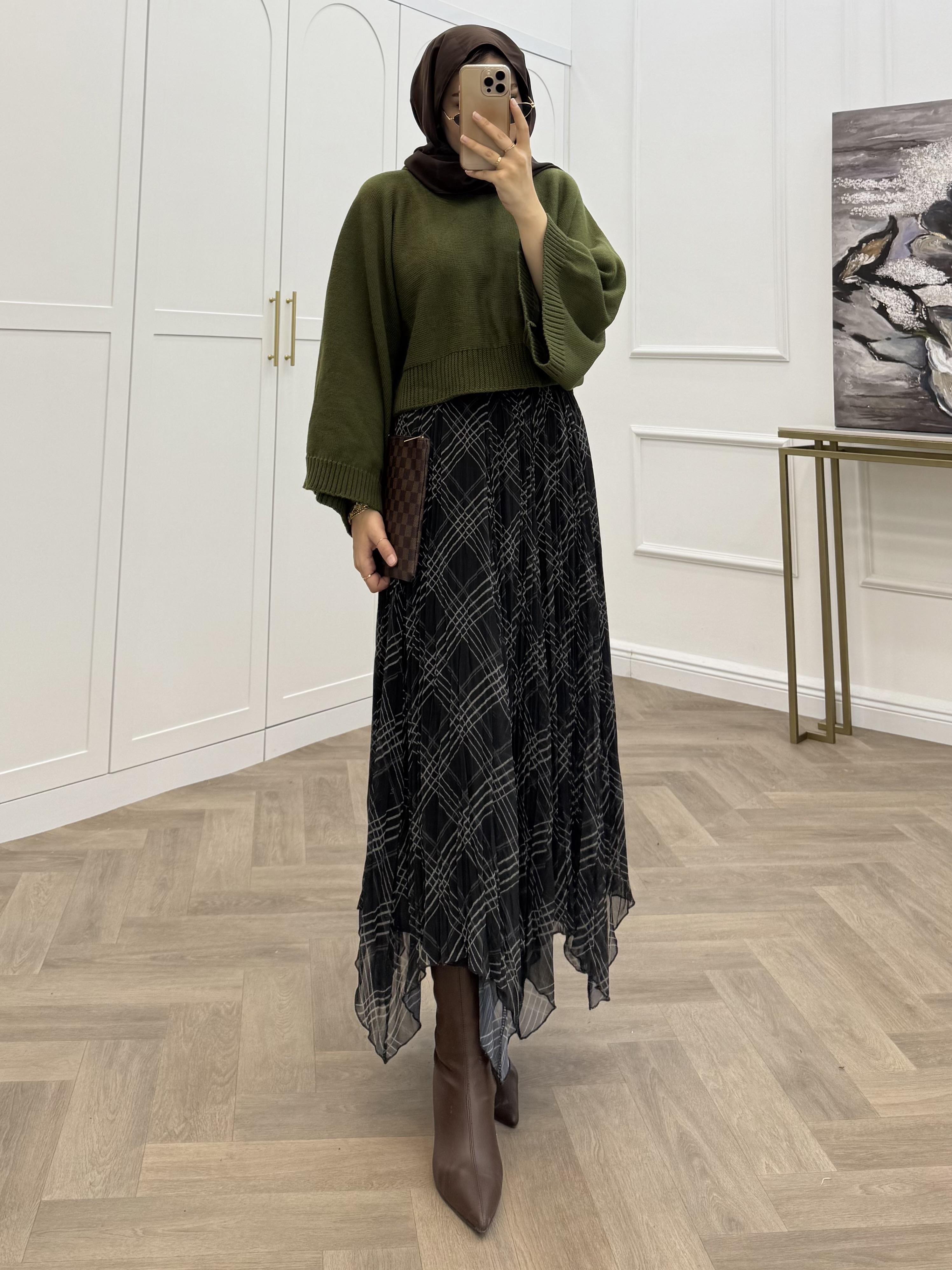 KRAŞ ŞİFON ETEK SİYAH