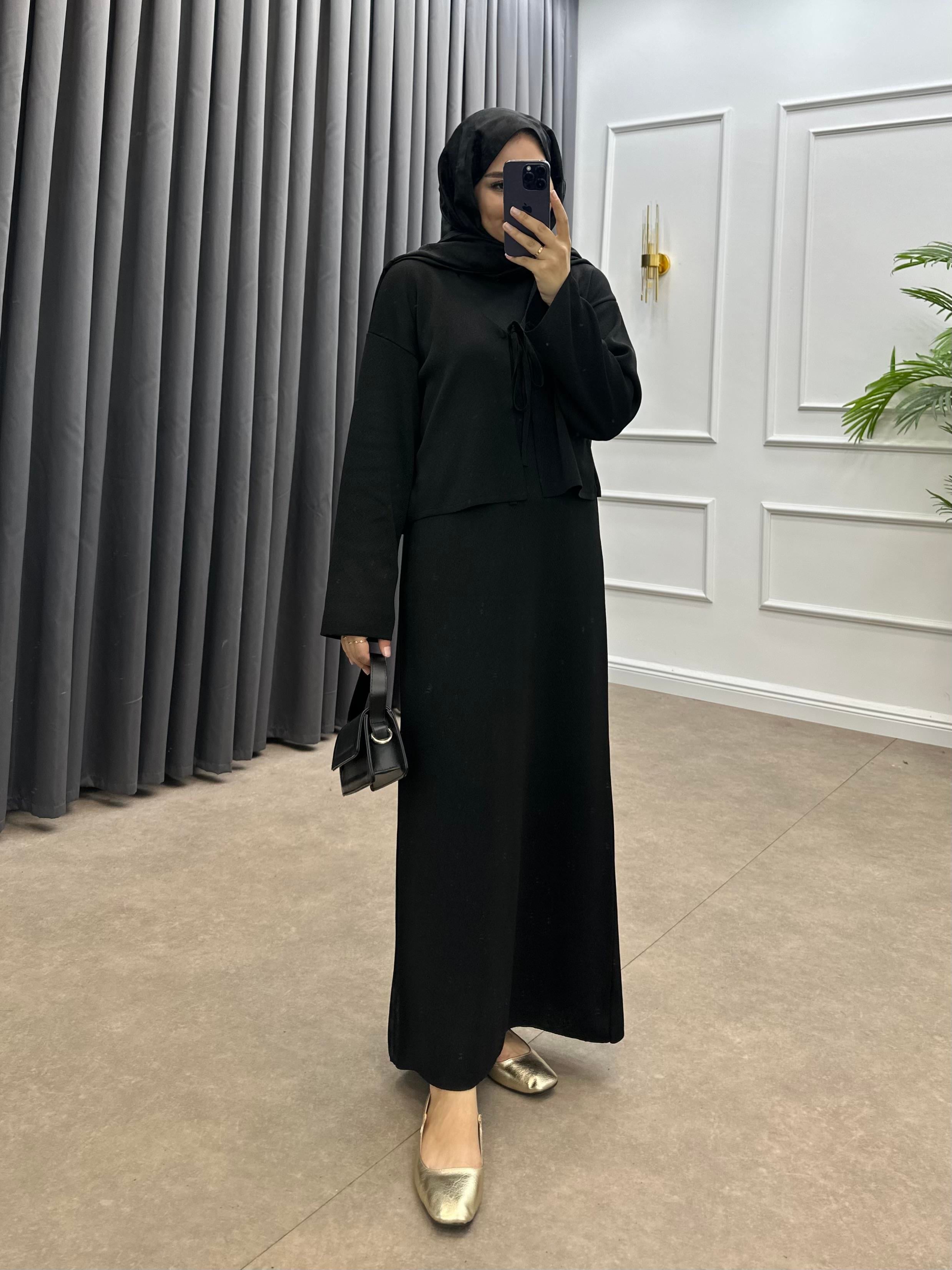 KUĞU CROPLU TRİKO ELBİSE SİYAH