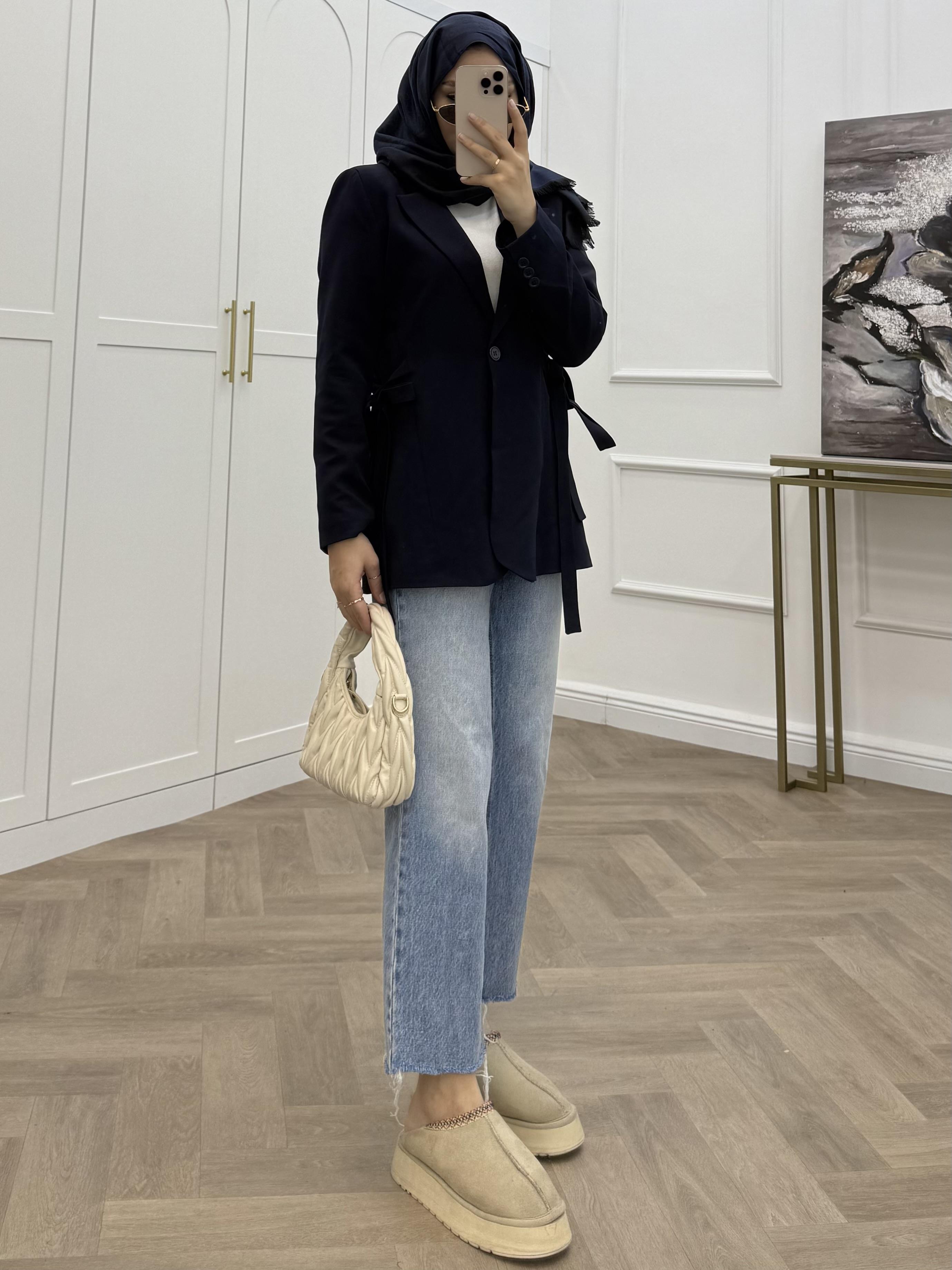 KURDELELİ BLAZER CEKET LACİVERT