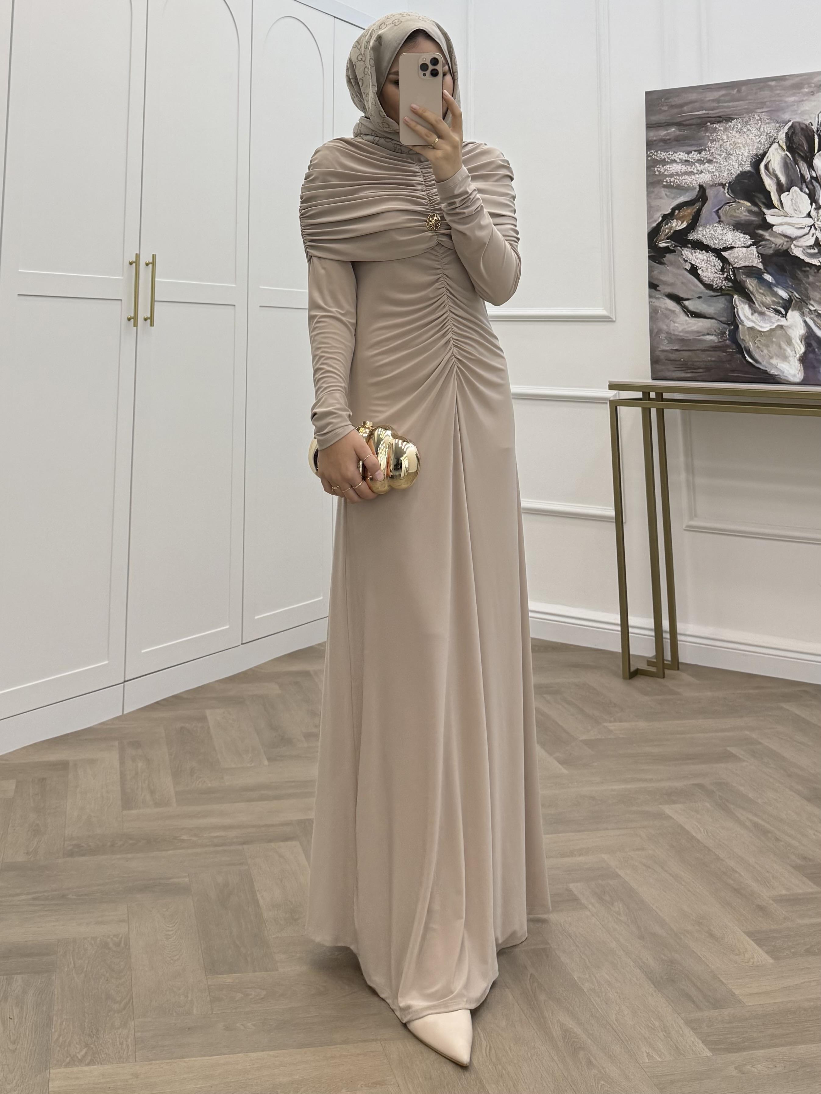 LADY BÜZGÜLÜ SANDY ELBİSE BEJ
