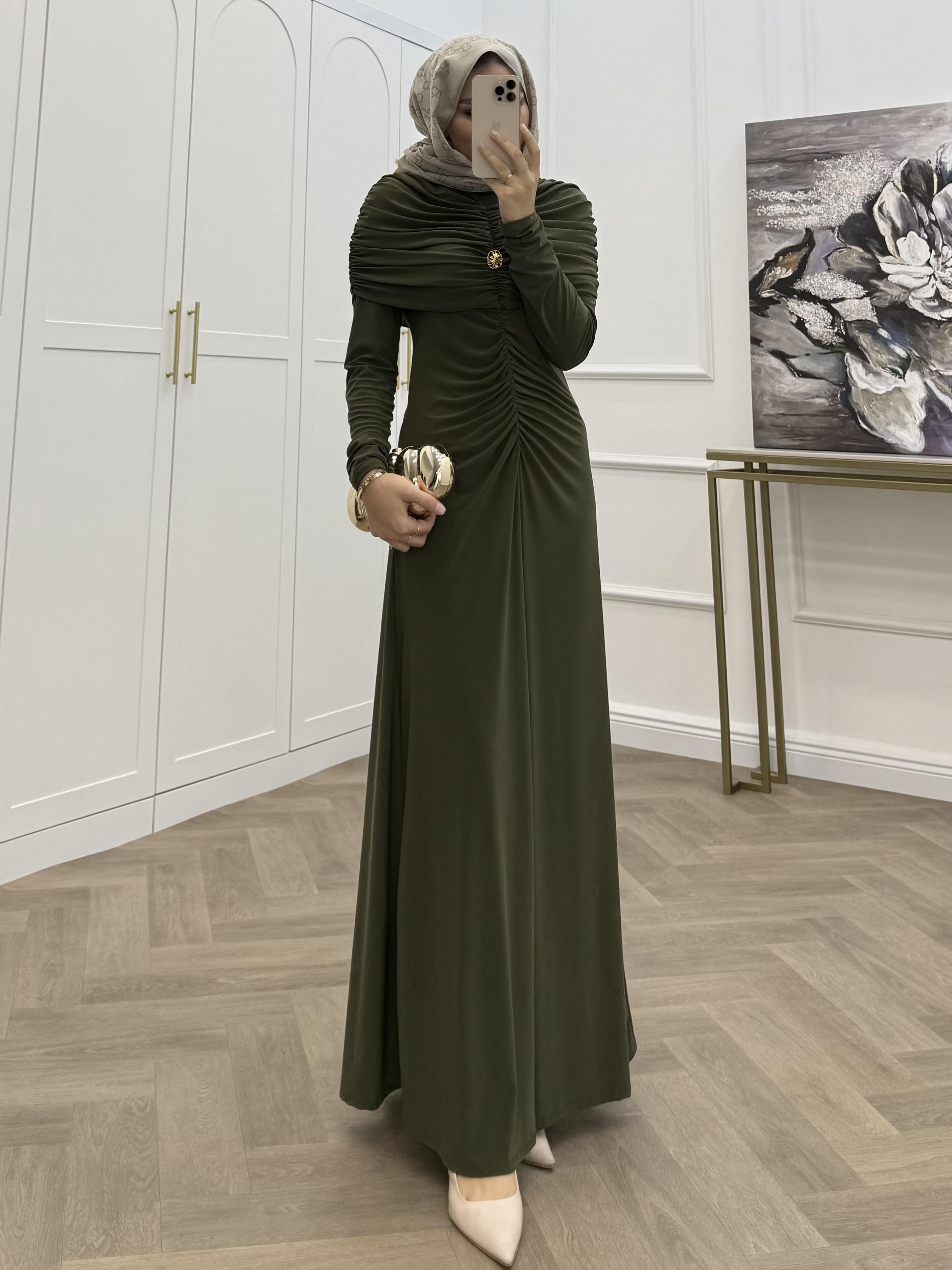 LADY BÜZGÜLÜ SANDY ELBİSE HAKİ