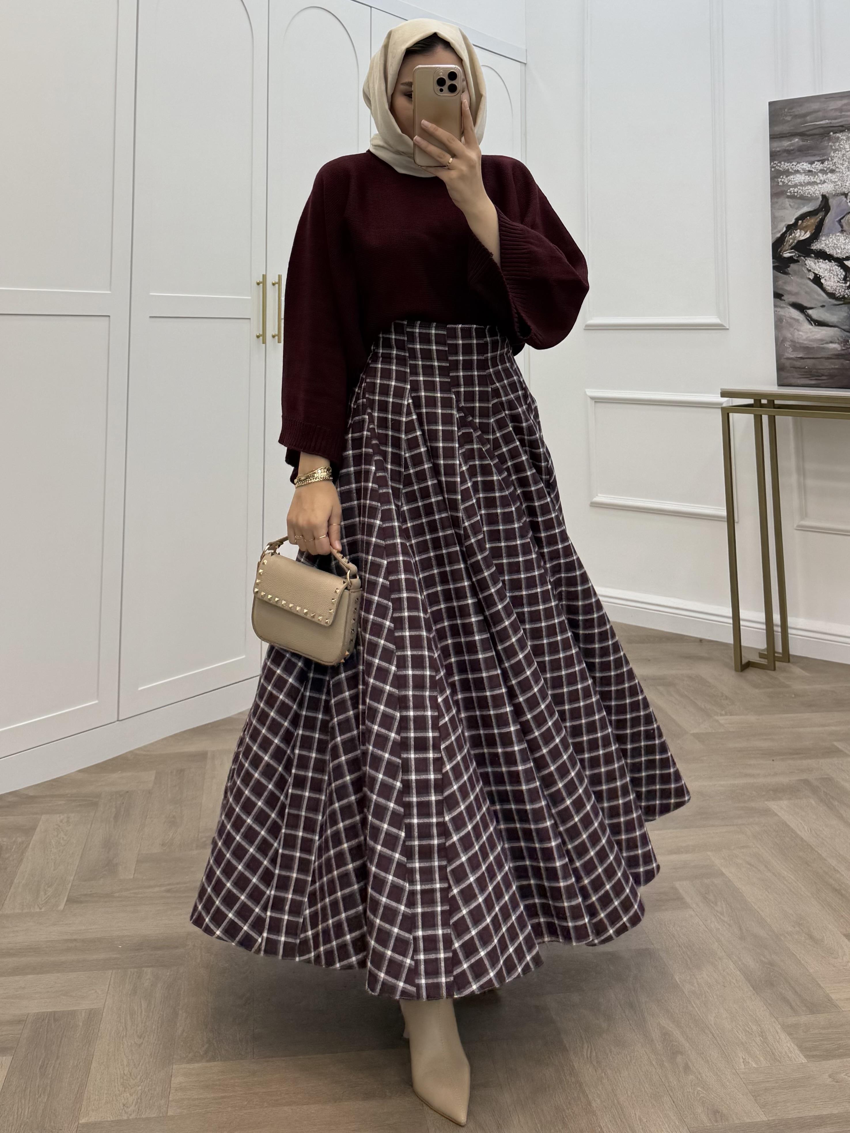 LİDYA EKOSE DESENLİ KAŞE ETEK BORDO