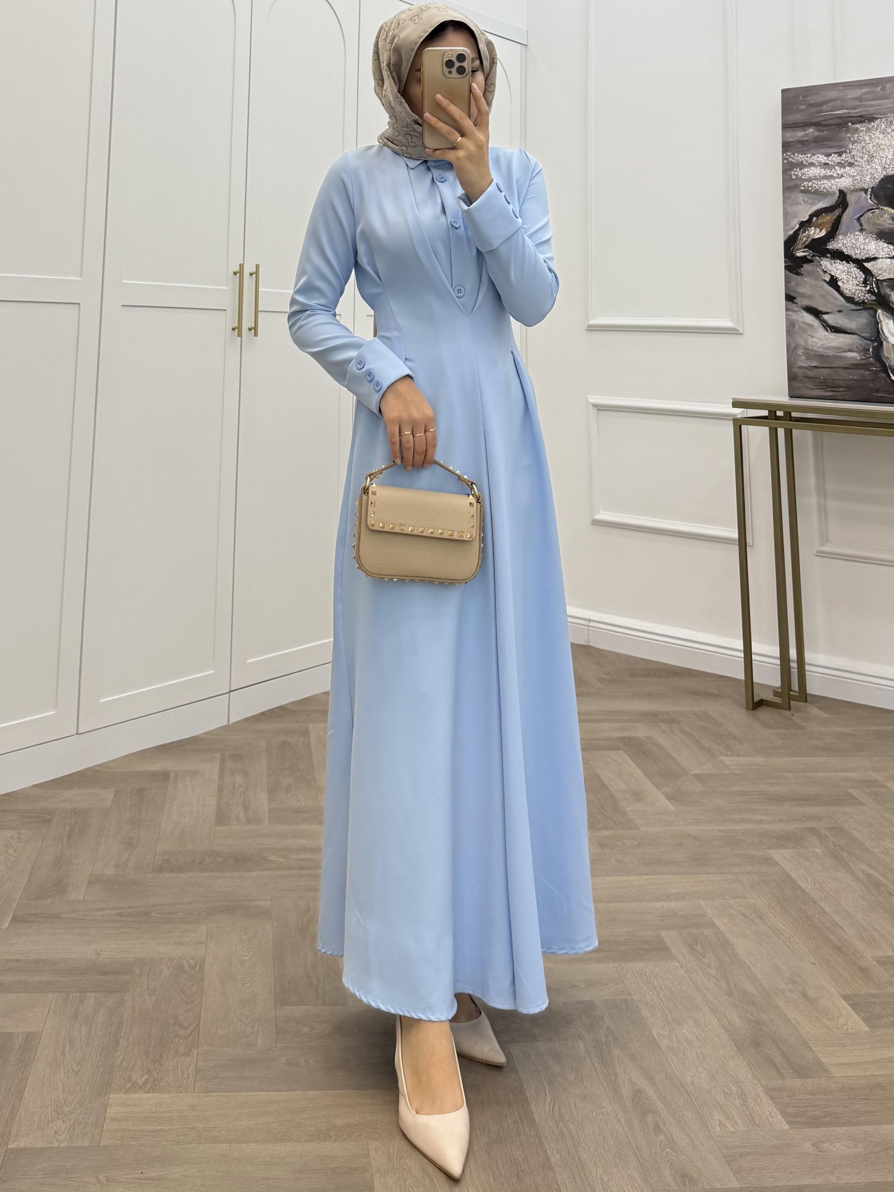 LUNA KREP ELBİSE BEBE MAVİSİ