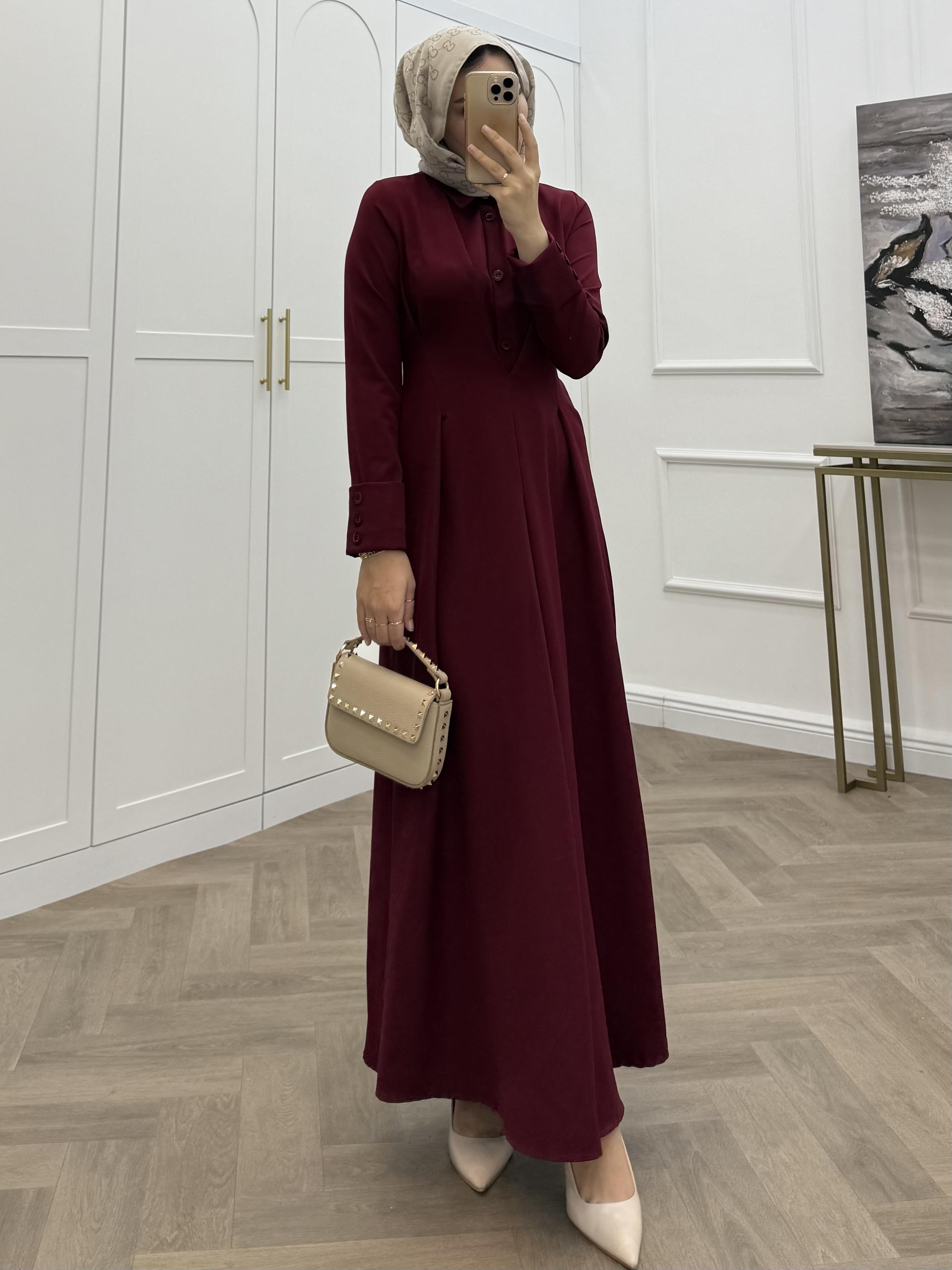 LUNA KREP ELBİSE BORDO