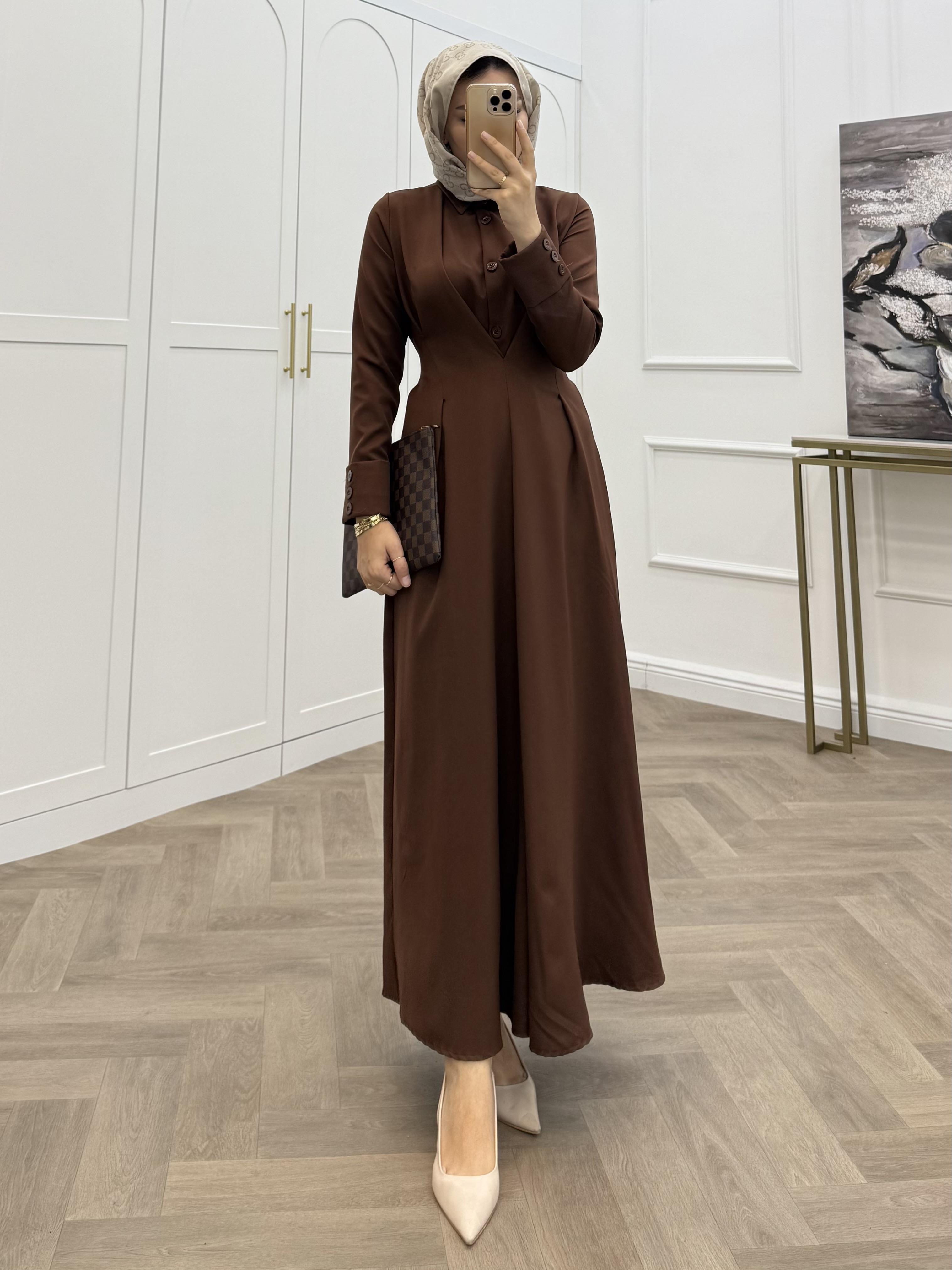 LUNA KREP ELBİSE KAHVE