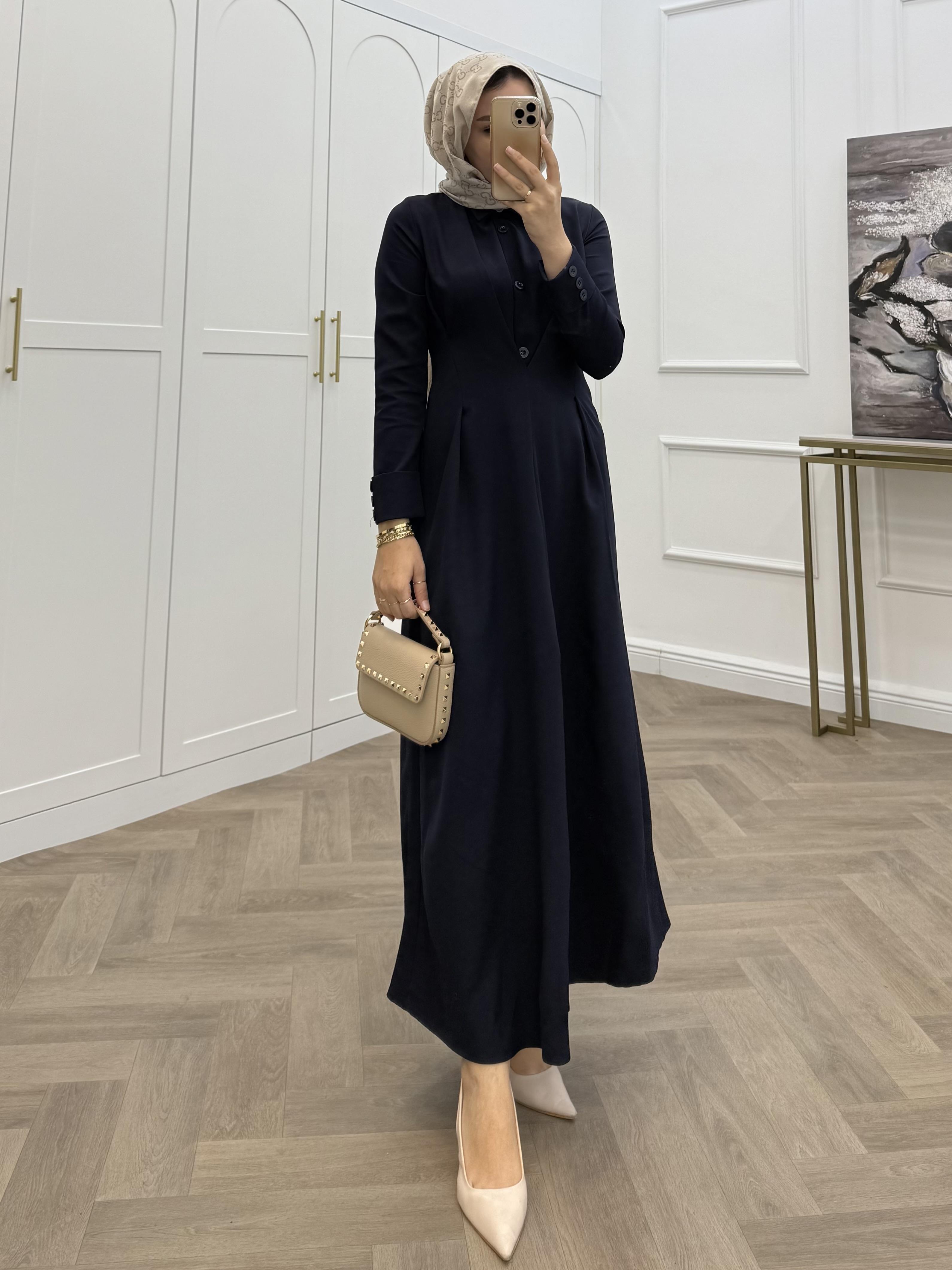 LUNA KREP ELBİSE LACİVERT