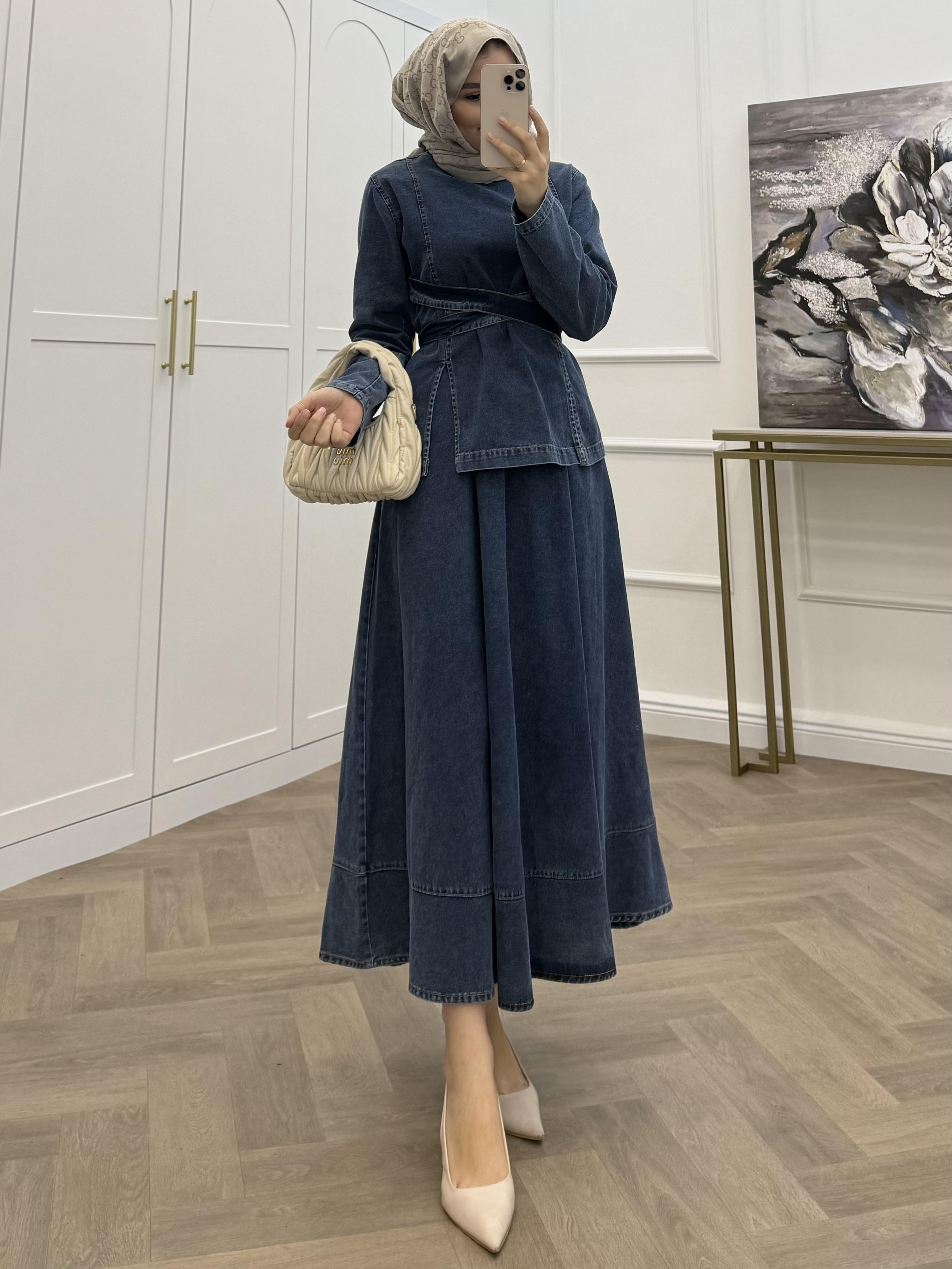 MEY DENİM ETEKLİ TAKIM İNDİGO