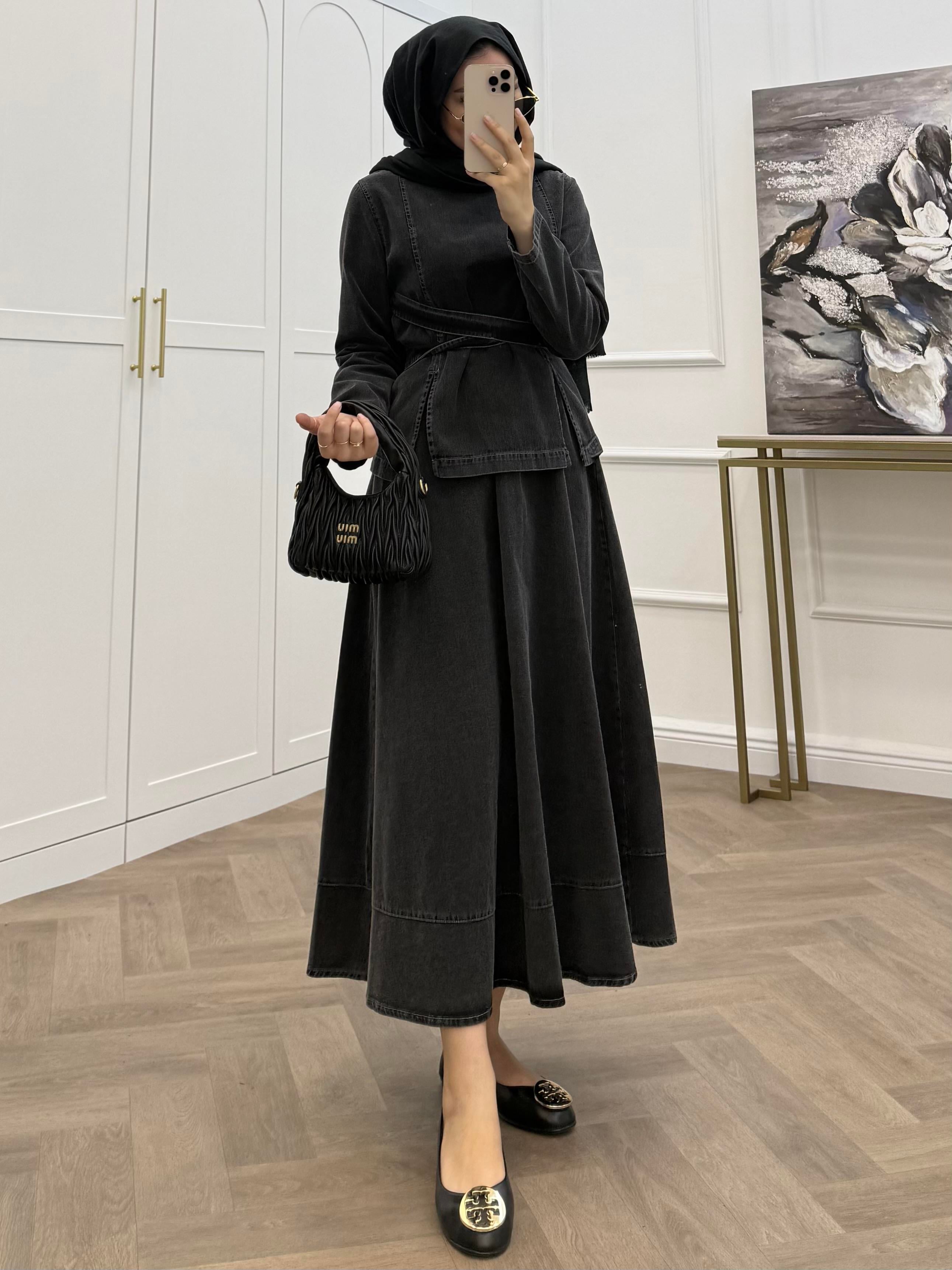 MEY DENİM ETEKLİ TAKIM SİYAH