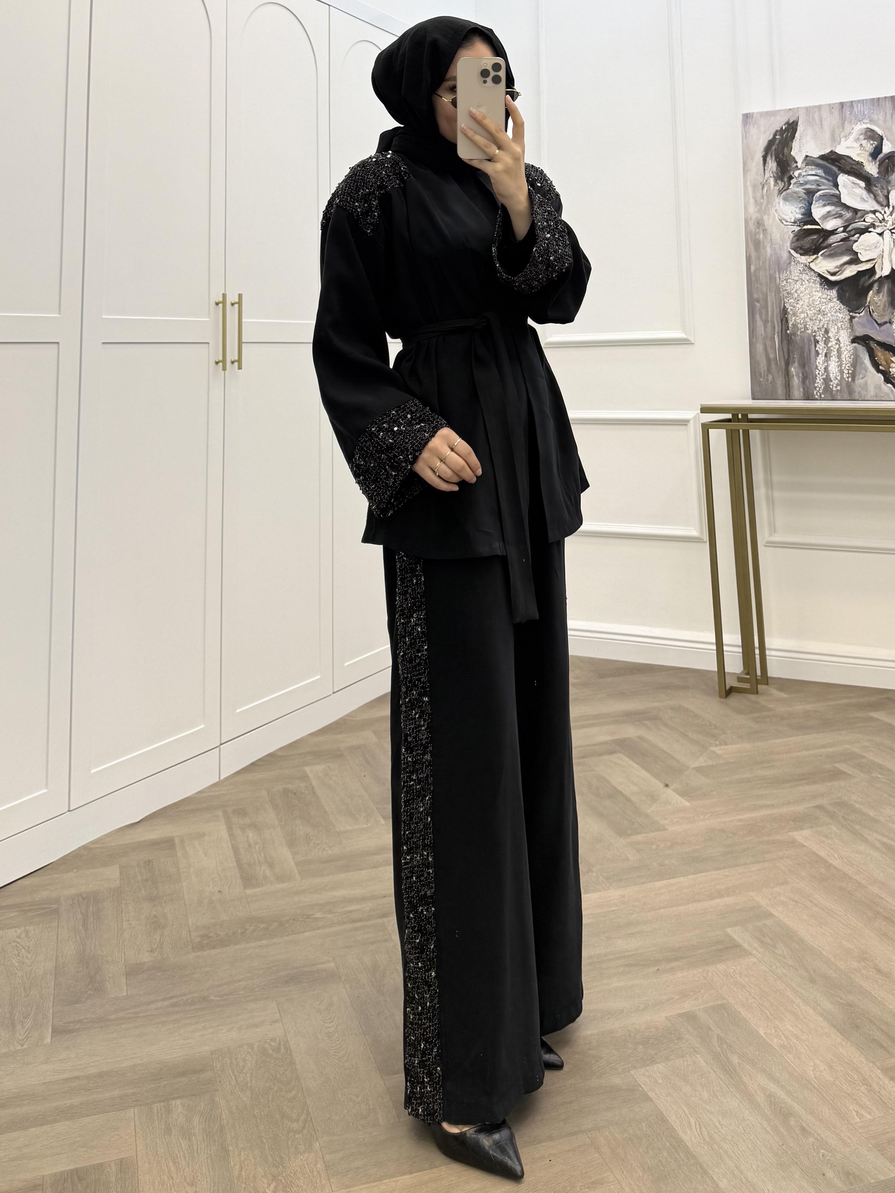MONA PAYETLİ PANTOLONLU TAKIM SİYAH