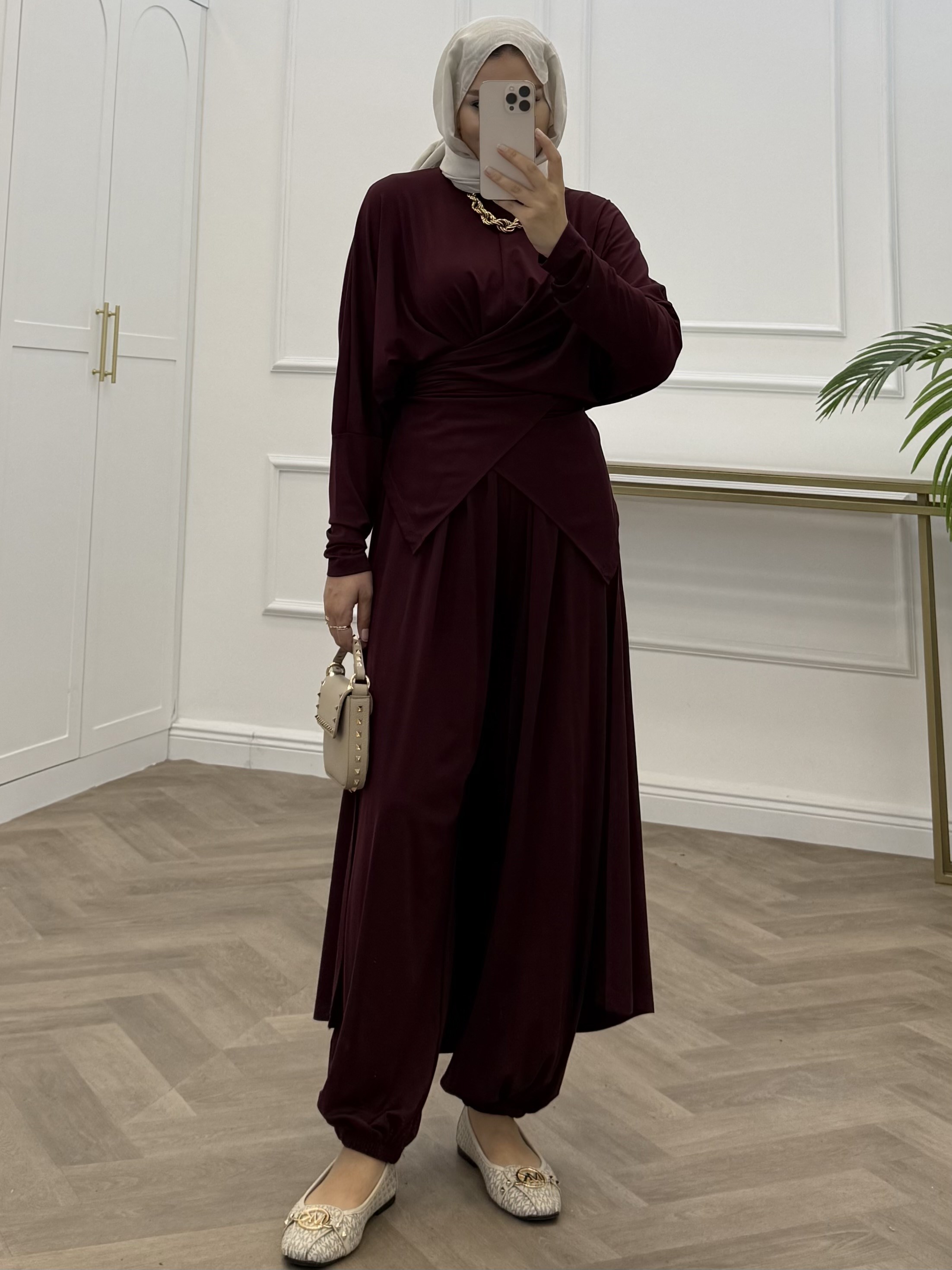 NEJLA SANDY PELERİNLİ TAKIM BORDO