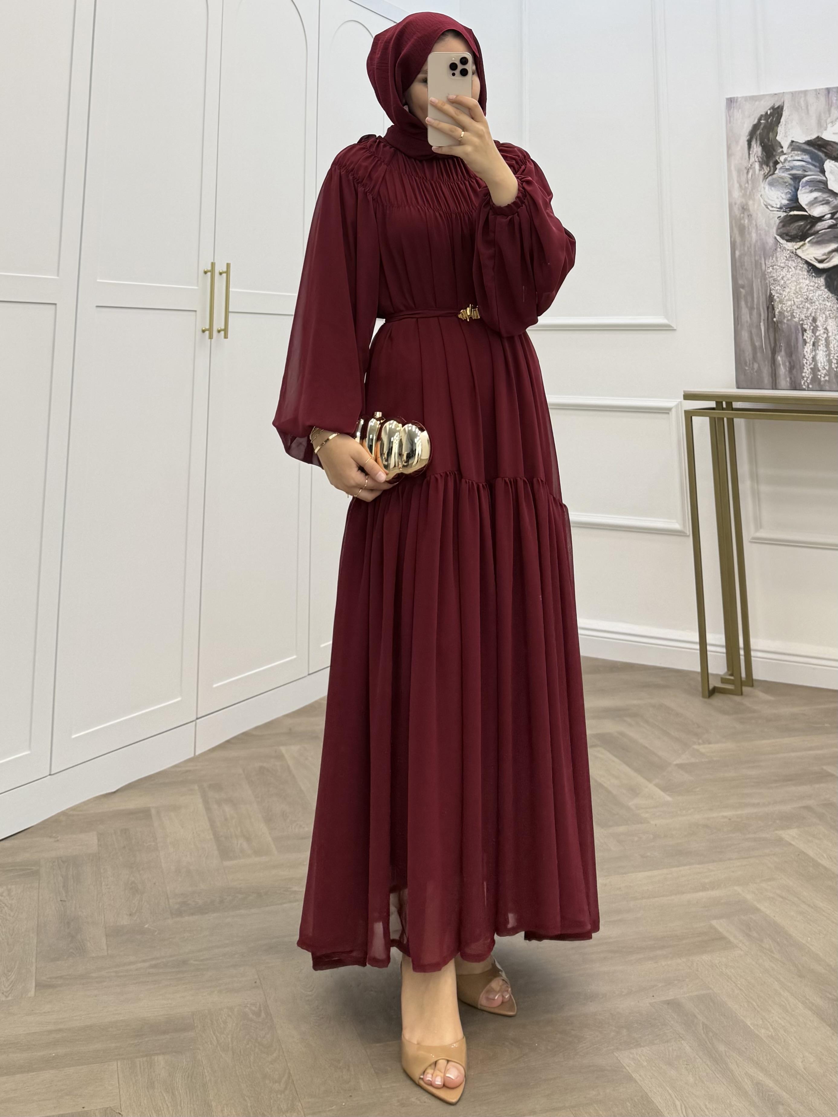 NİSA ŞİFON ELBİSE  BORDO