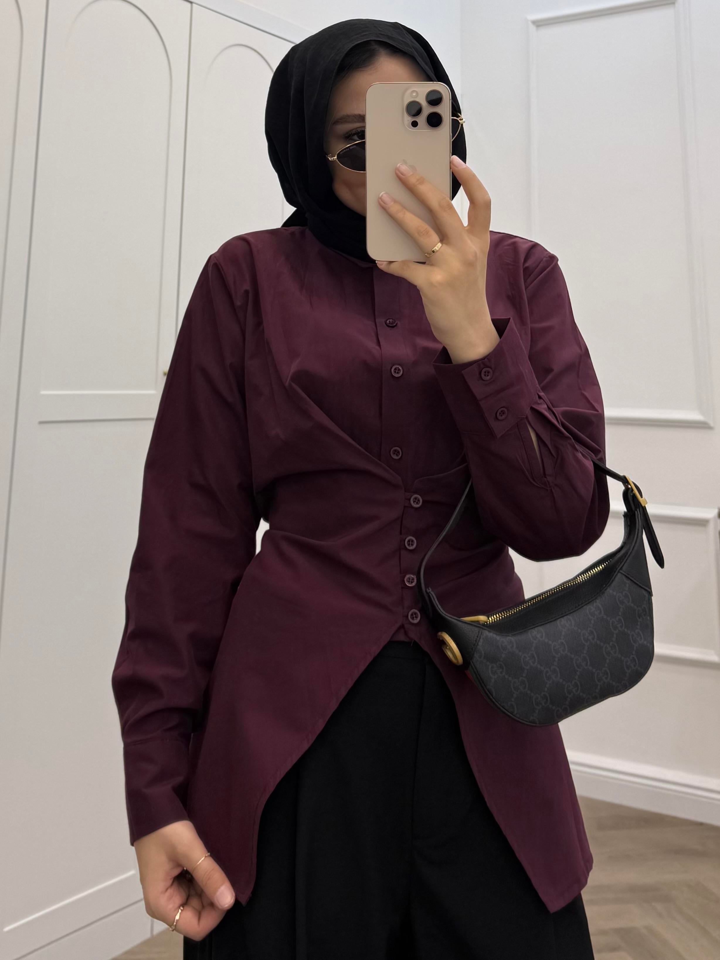 ÖNDEN DÜĞMELİ POPLİN GÖMLEK BORDO