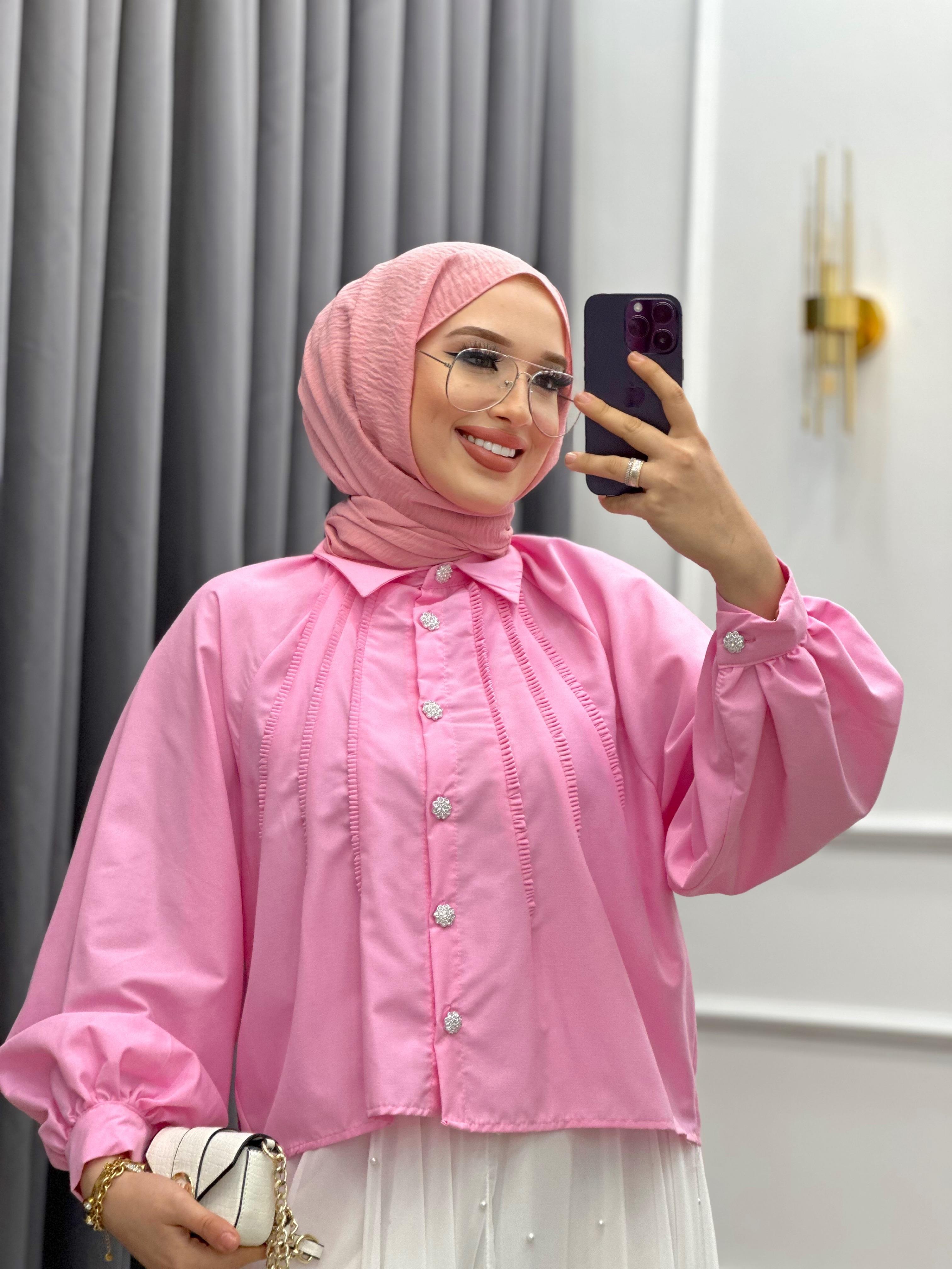 ÖNÜ FIRFIRLI GÖMLEK PEMBE