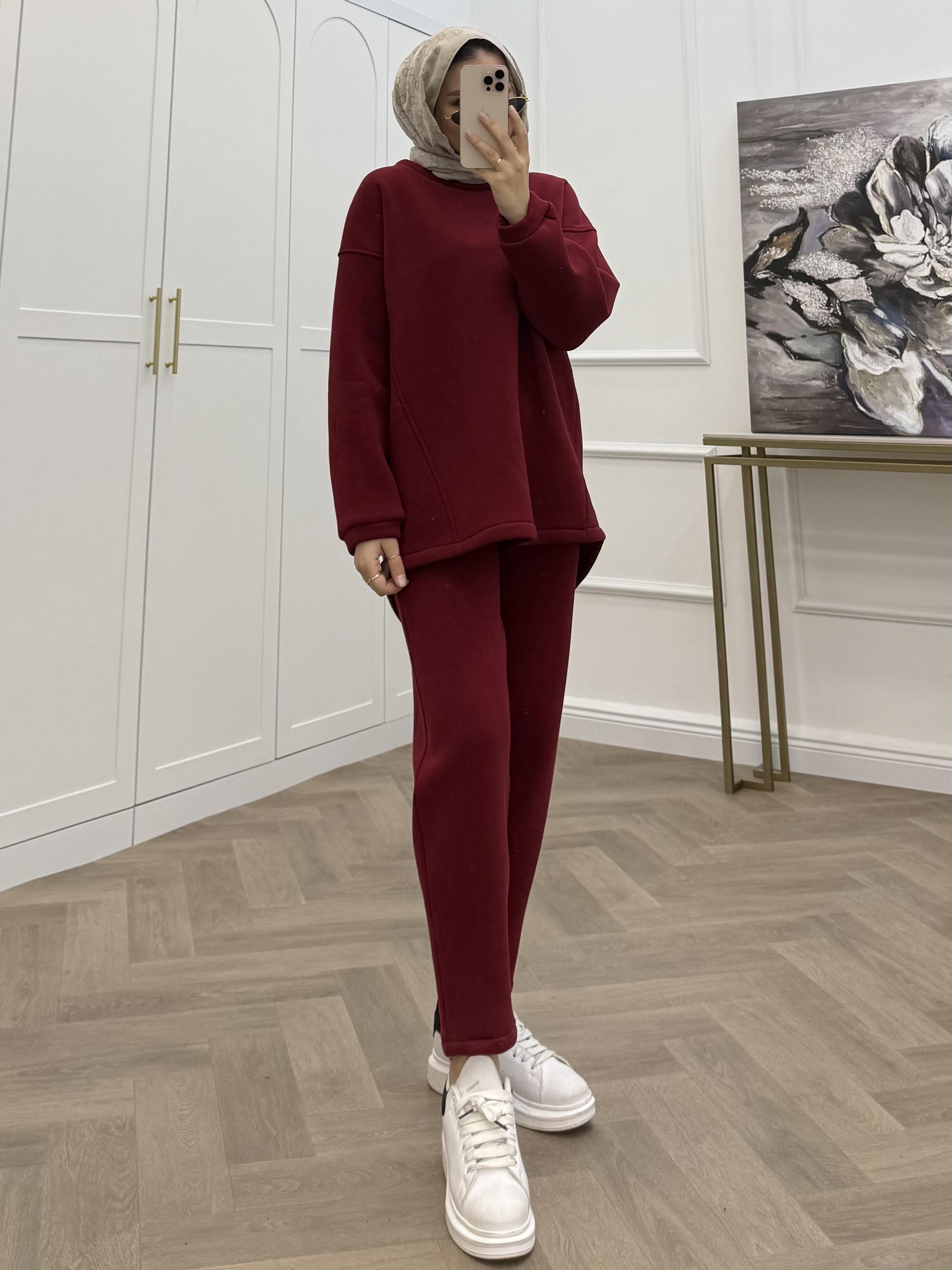 PANTOLONLU BASİC İKİLİ TAKIM BORDO