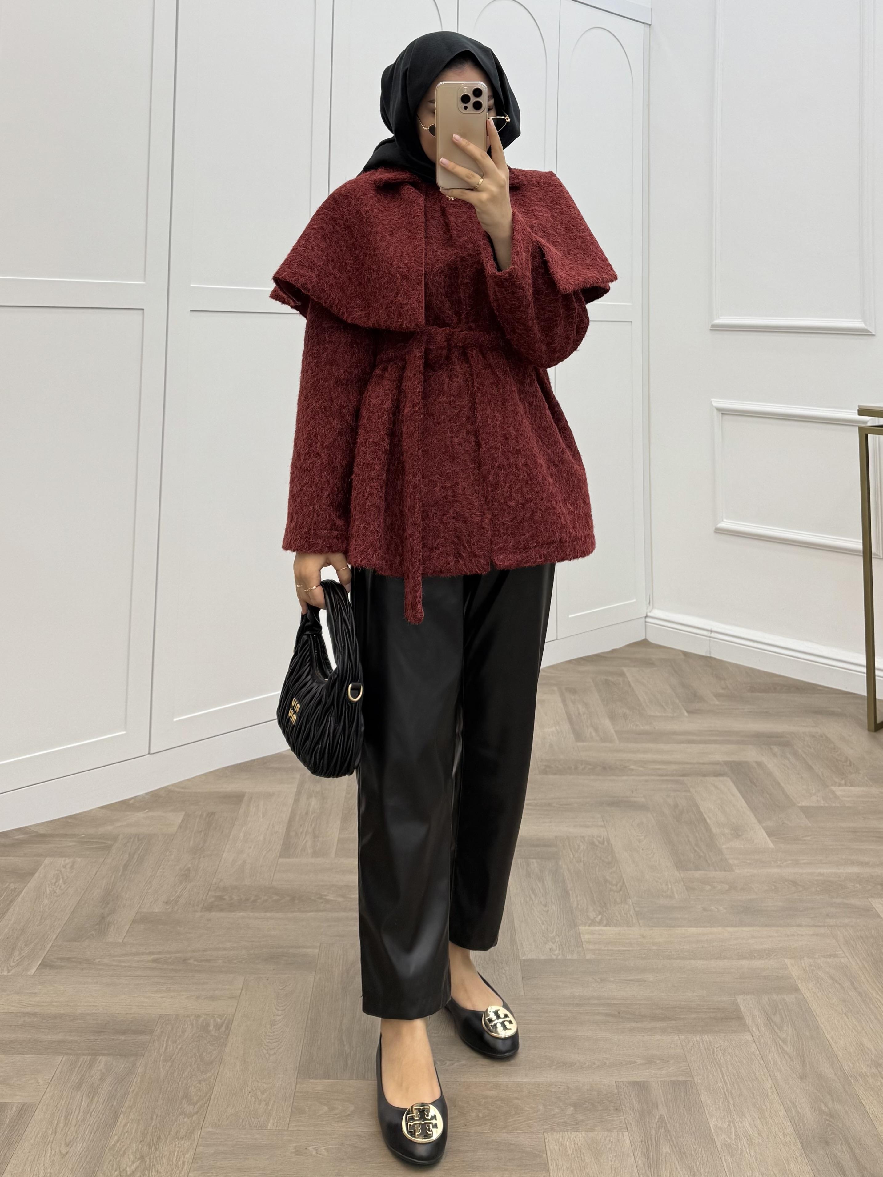 PELERİNLİ KAŞE CEKET BORDO