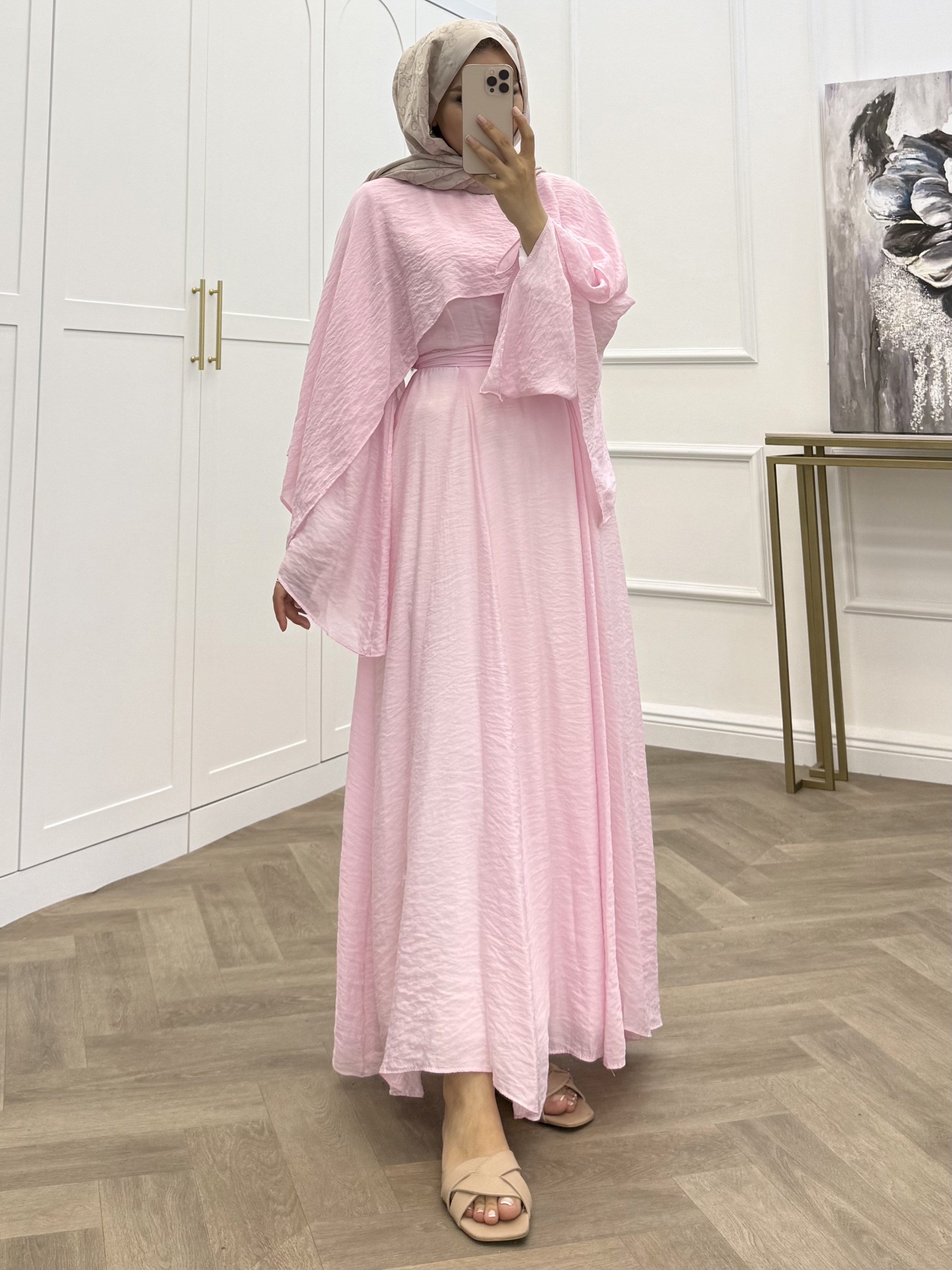 PELERİNLİ TÜL MODAL ELBİSE PEMBE